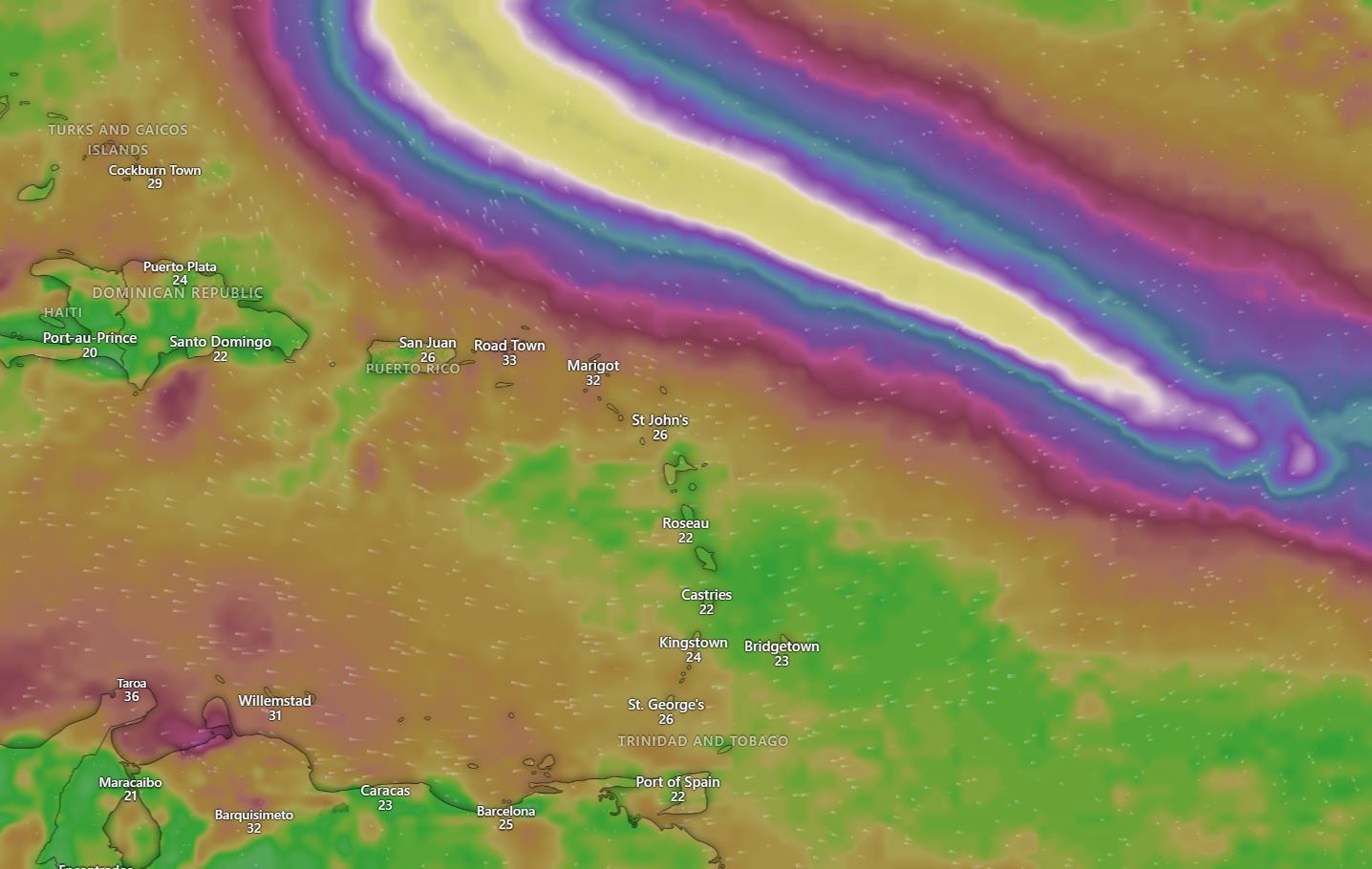 European model for peak wind gusts through next Friday as a result of Invest 95L and its eventual tropical cyclone as of 2:00 AM Tuesday, September 15th, 2023 (Windy)