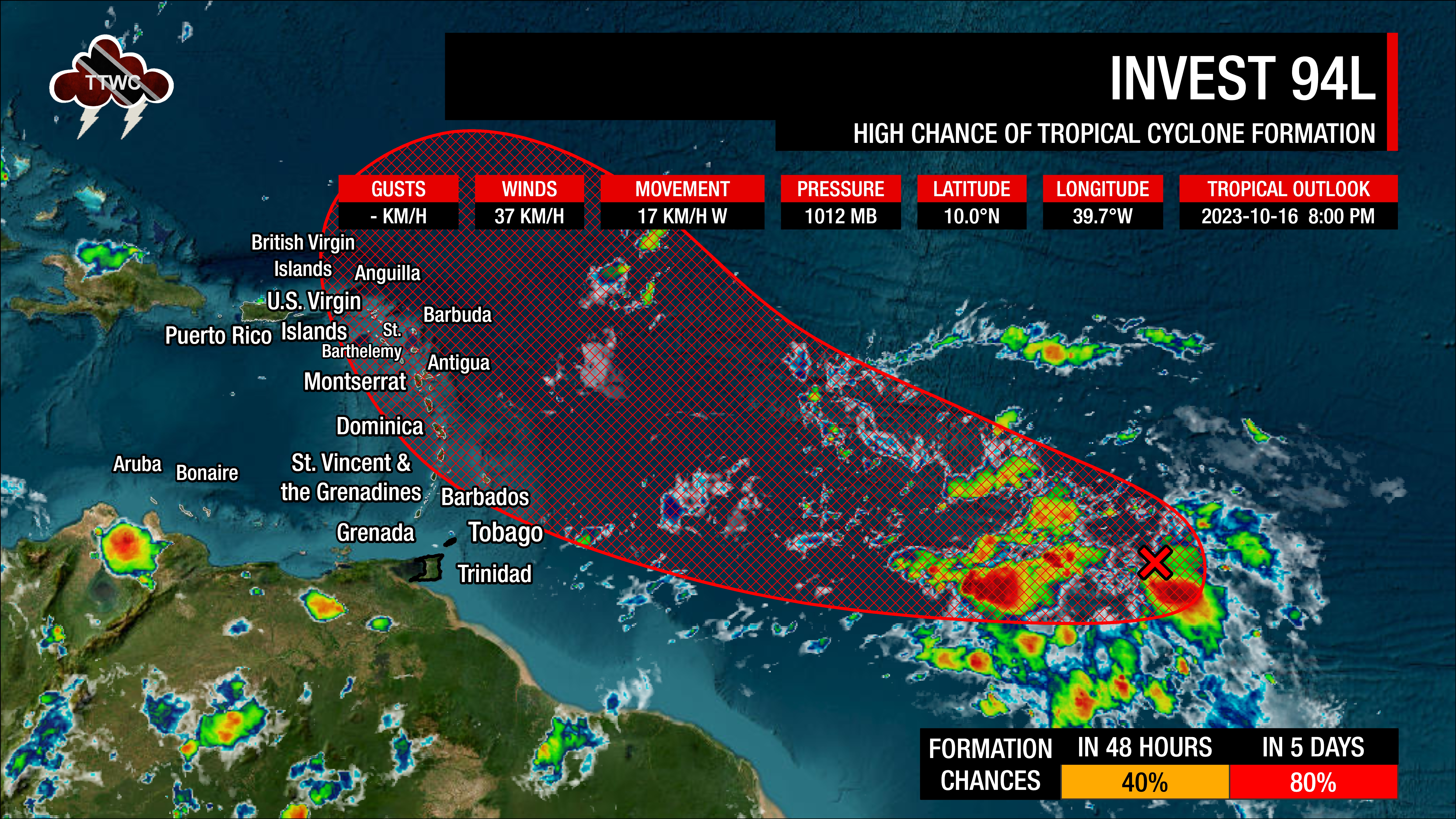 8:00 PM Tropical Weather Outlook from the National Hurricane Center as of Monday, October 16th, 2023.