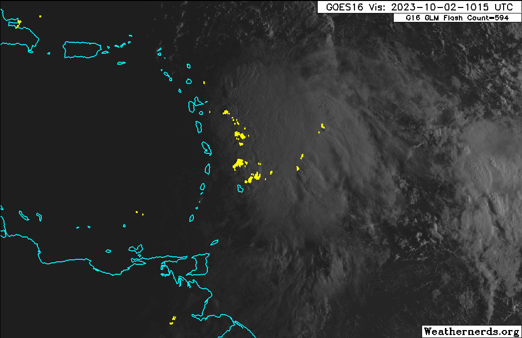 Tropical Storm Philippe east of the Lesser Antilles on Monday, October 2nd, 2023 (Weathernerds.org)
