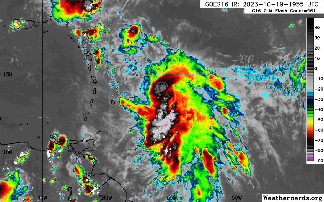 Tropical Storm Tammy east of the Lesser Antilles on Thursday, October 19th, 2023 (Weathernerds.org)