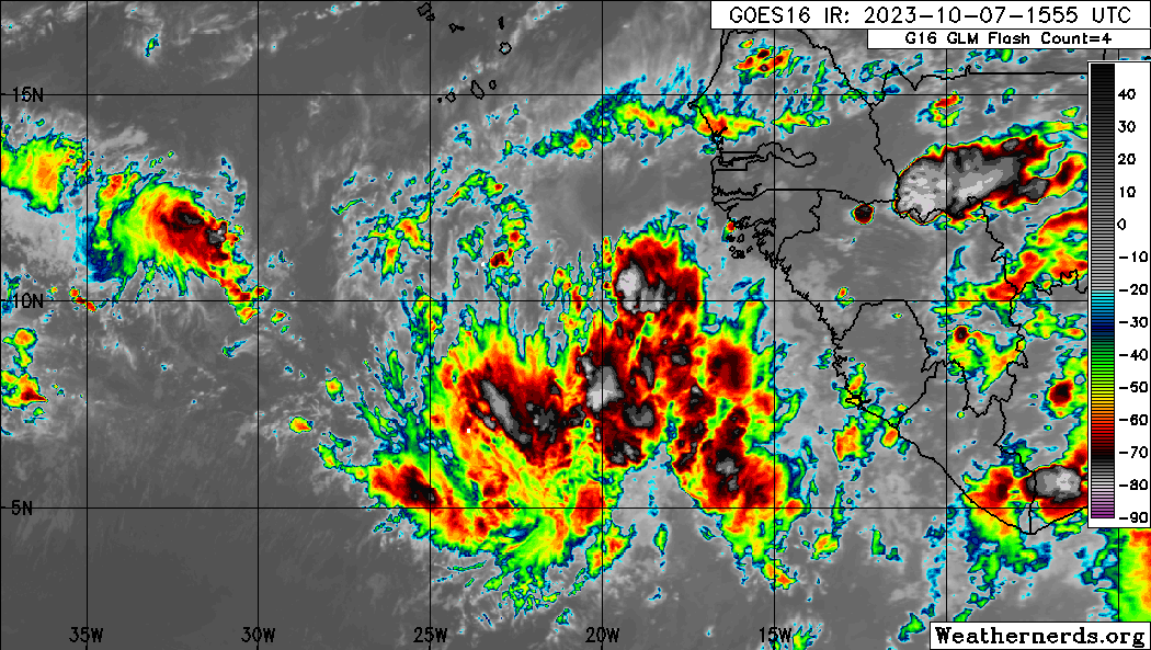 The axis of Tropical Wave 51 is well east of the Lesser Antilles, along 19W, with scattered moderate to strong convection and an area of strong thunderstorms between 20W and 22W, north of 7N. (Weathernerds.org)