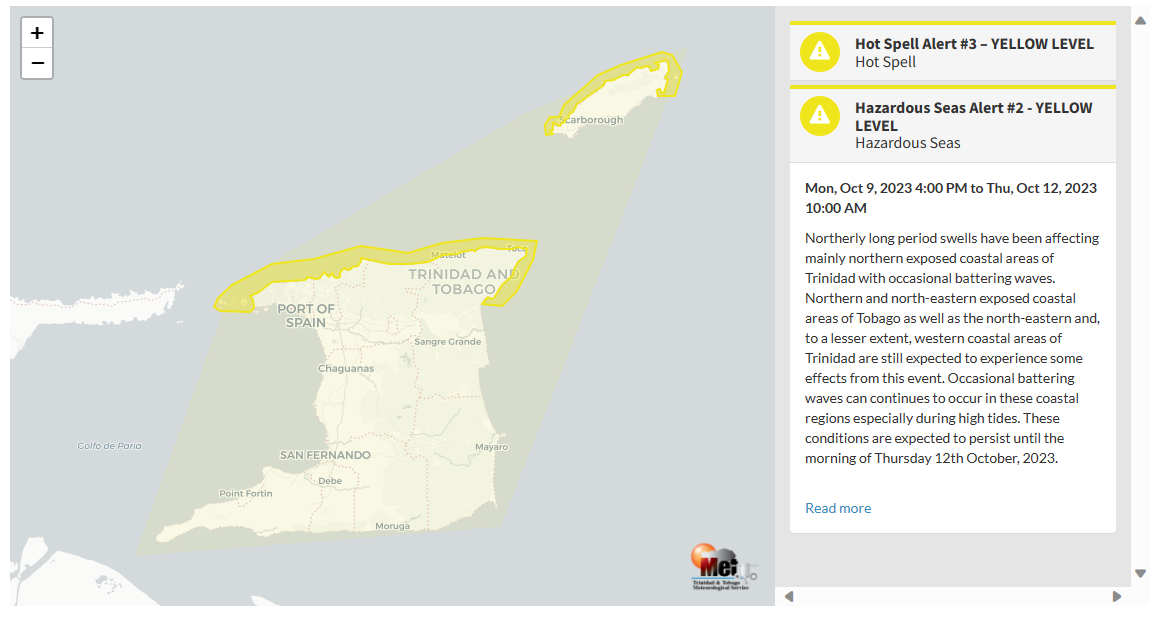 Hazardous Seas Alert information from the Trinidad and Tobago Meteorological Service