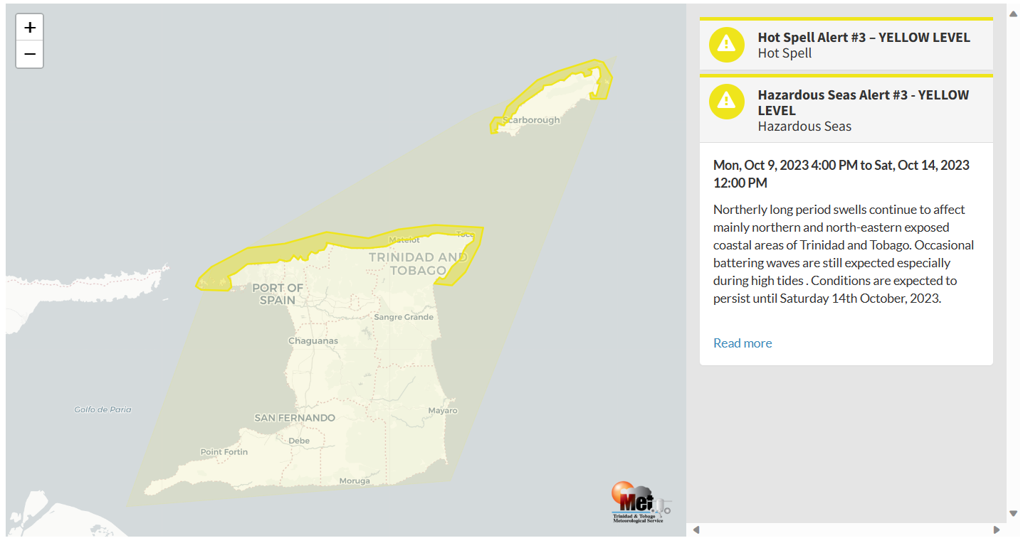 Hazardous Seas Alert information from the Trinidad and Tobago Meteorological Service
