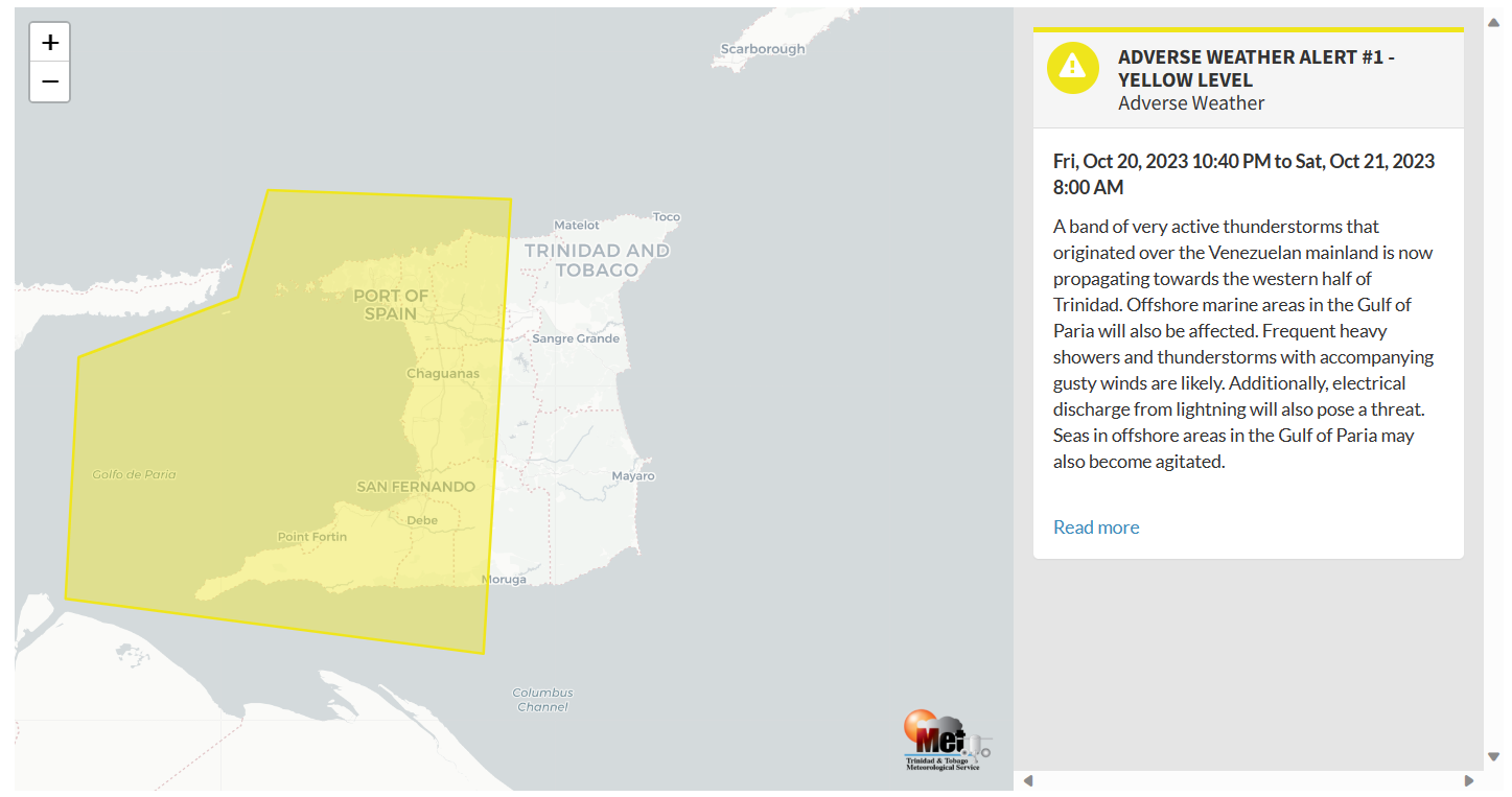 Adverse Weather Alert information from the Trinidad and Tobago Meteorological Service