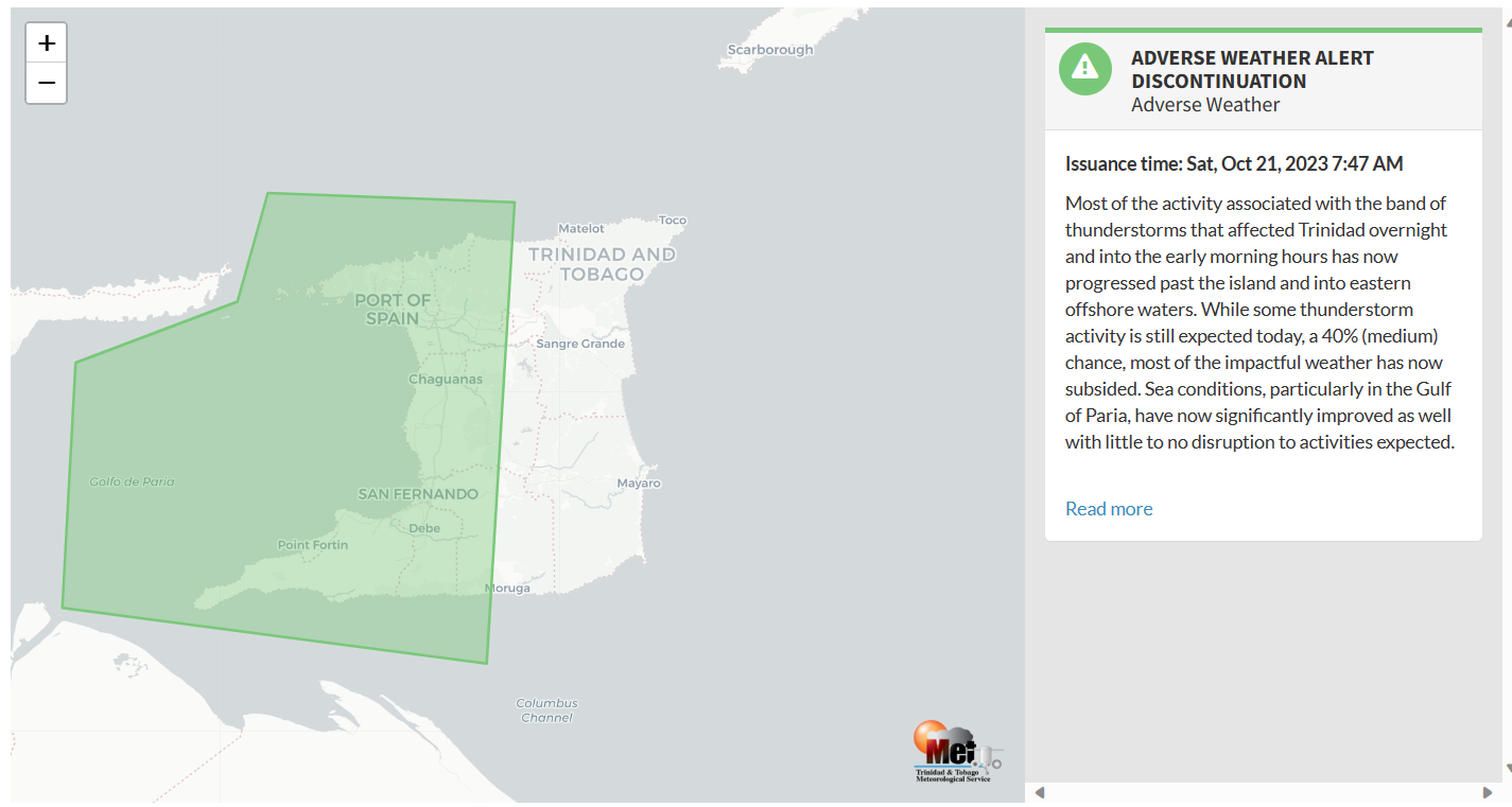 Adverse Weather Alert information from the Trinidad and Tobago Meteorological Service