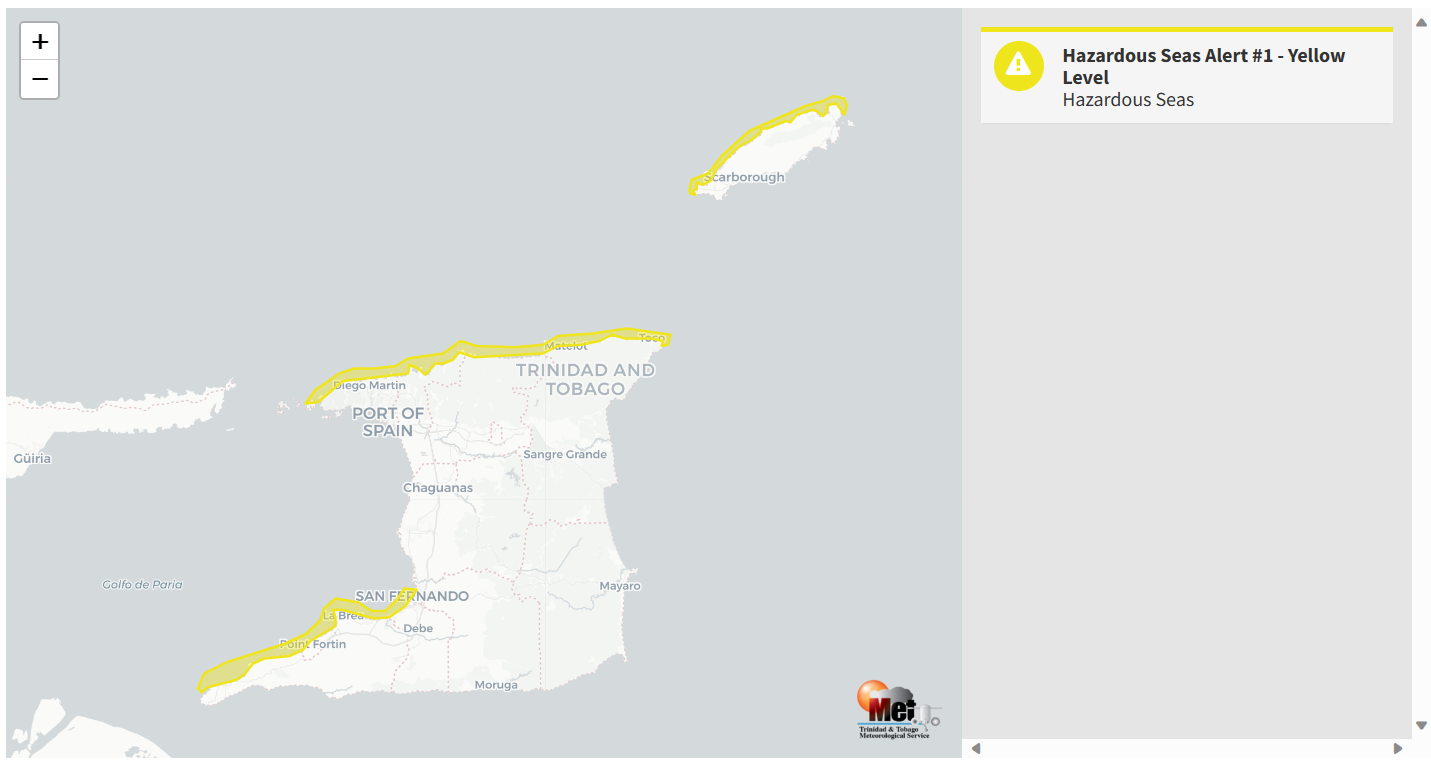 Hazardous Seas Alert information from the Trinidad and Tobago Meteorological Service