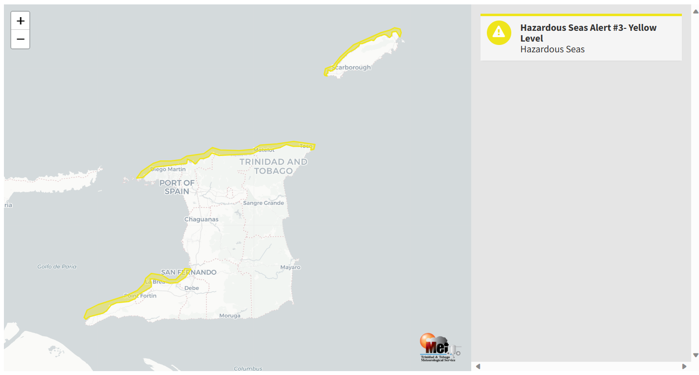 Hazardous Seas Alert information from the Trinidad and Tobago Meteorological Service