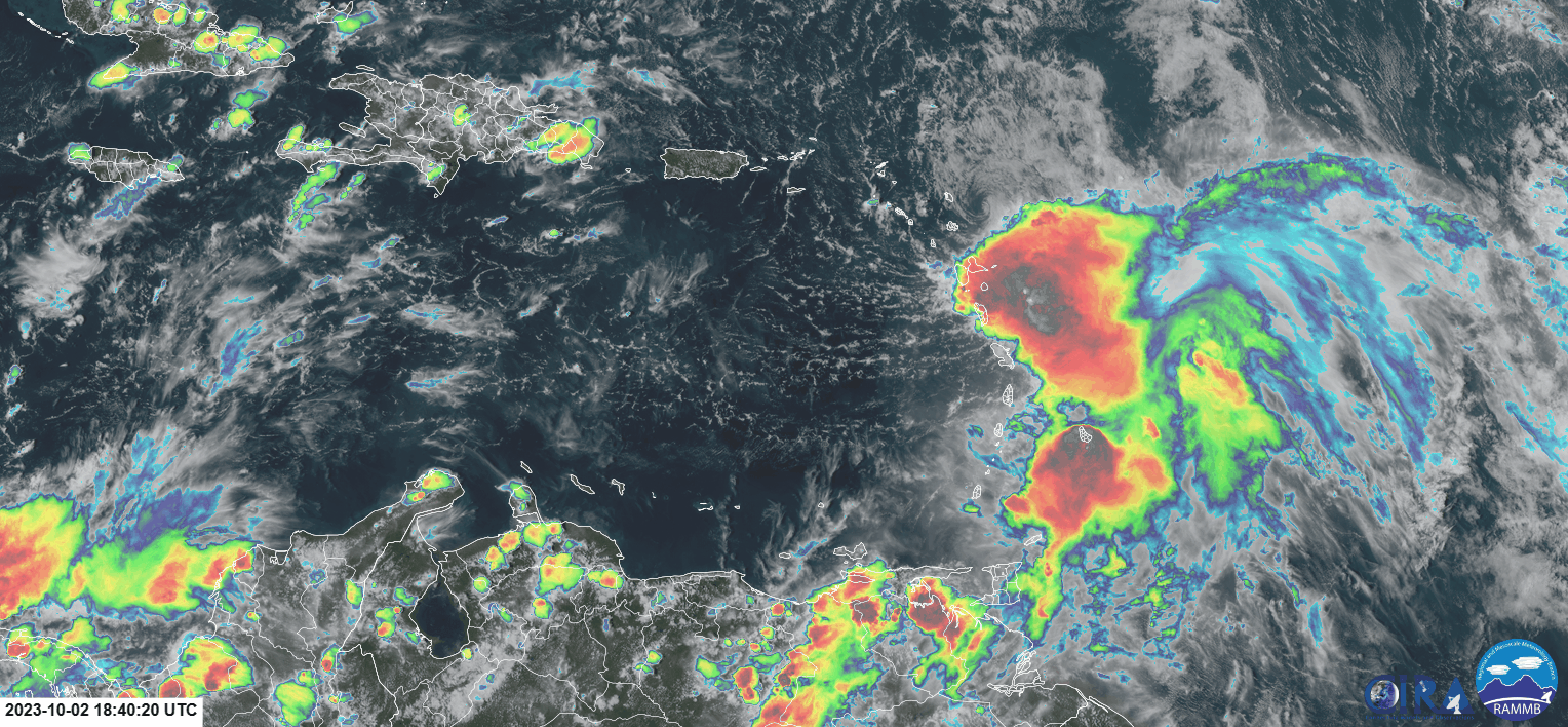 Tropical Storm Philippe east of the Lesser Antilles on Monday, October 2nd, 2023 (Weathernerds.org)