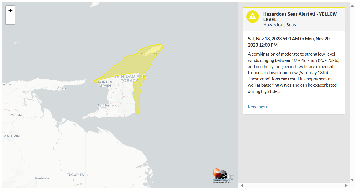 Hazardous Seas Alert information from the Trinidad and Tobago Meteorological Service