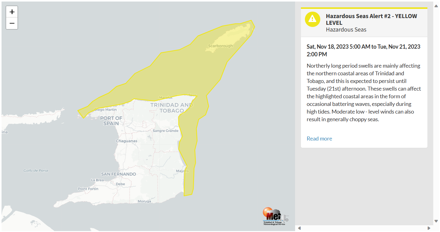 Hazardous Seas Alert information from the Trinidad and Tobago Meteorological Service