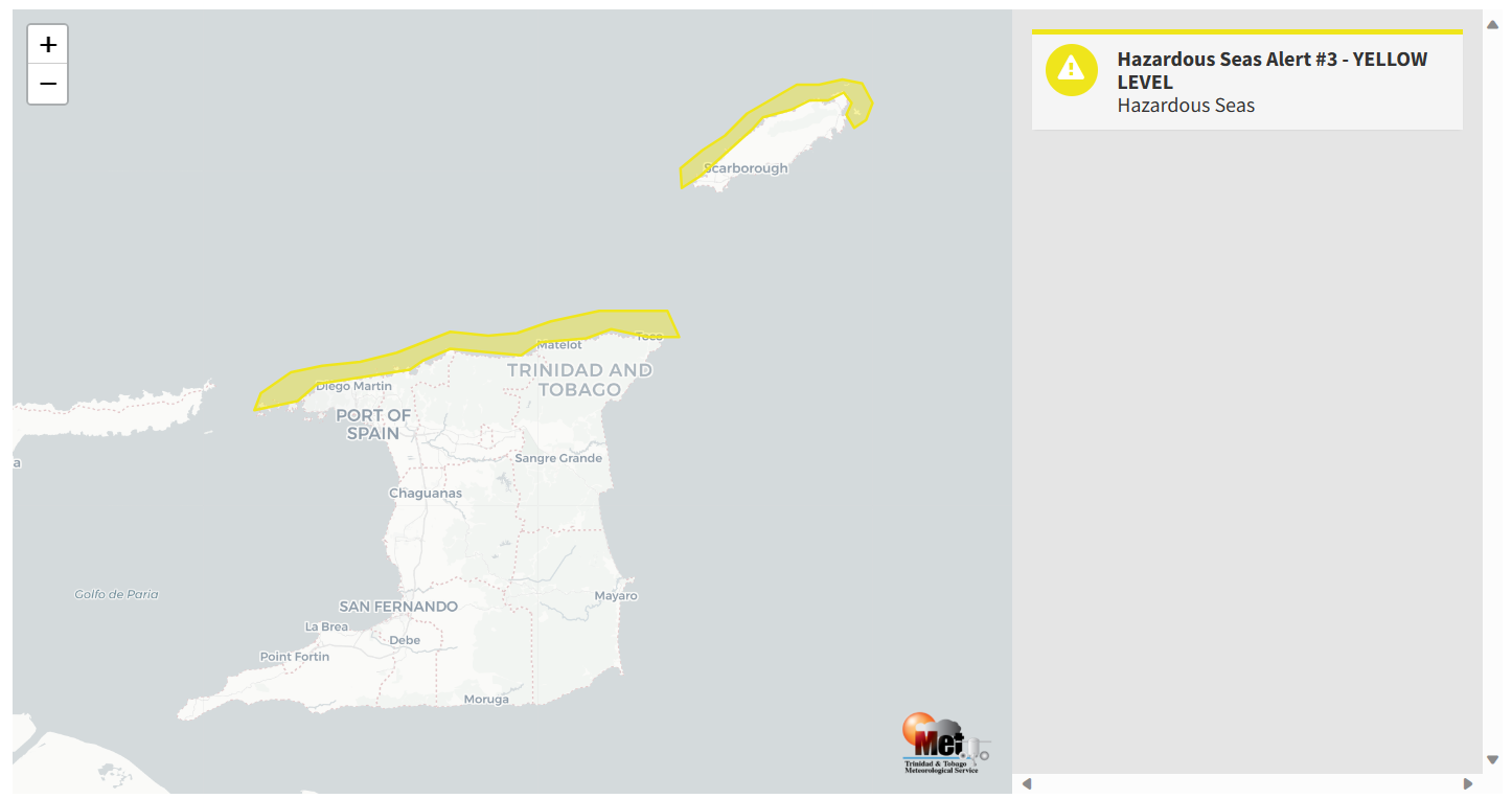 Hazardous Seas Alert information from the Trinidad and Tobago Meteorological Service