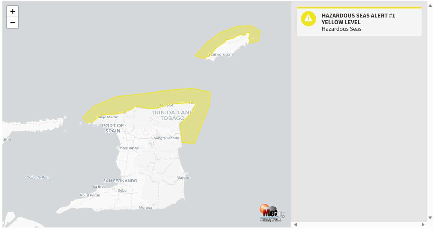 Hazardous Seas Alert information from the Trinidad and Tobago Meteorological Service