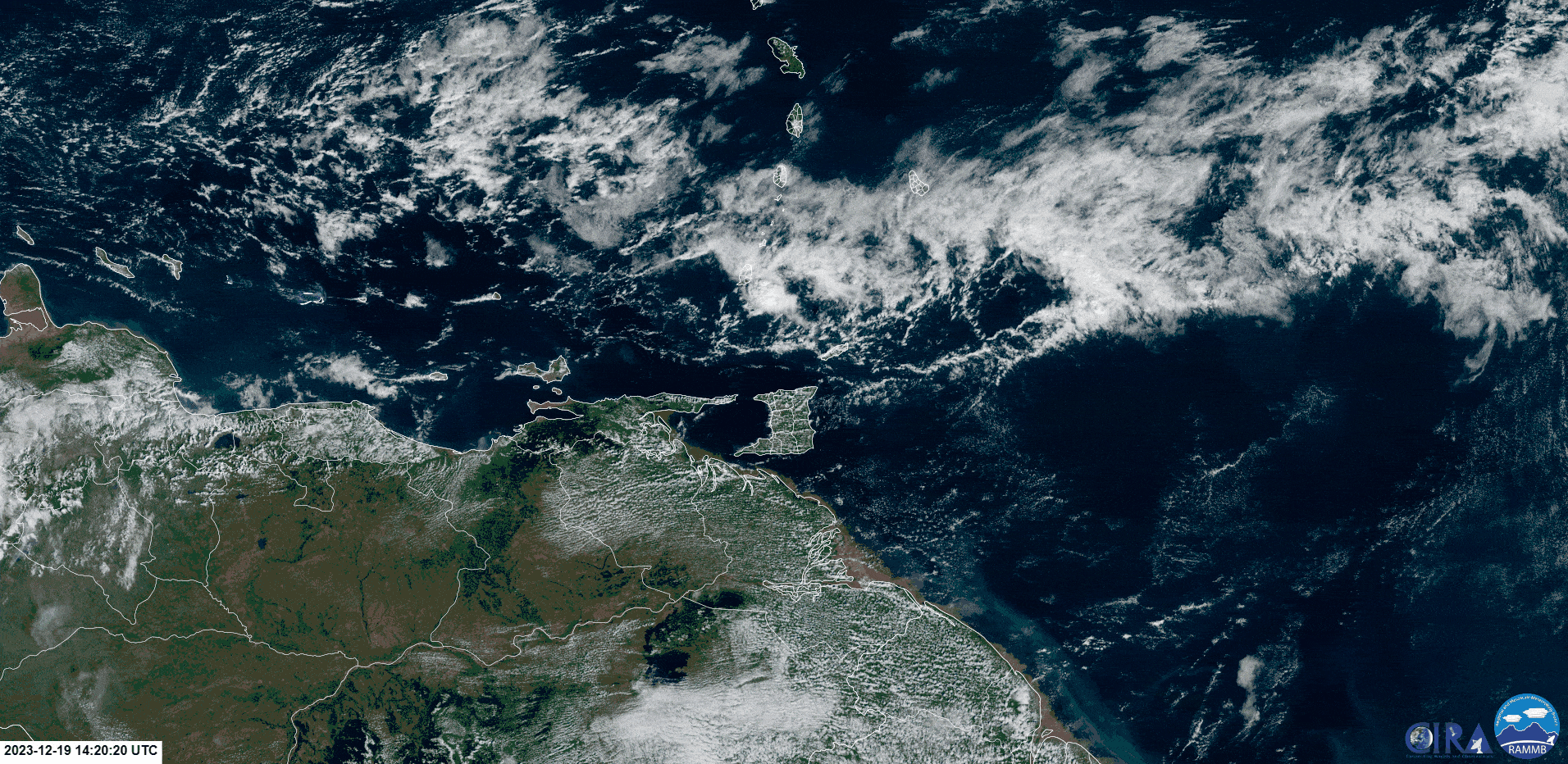 Shearline north of Trinidad, affecting the southern Windward islands on Tuesday, December 19th, 2023