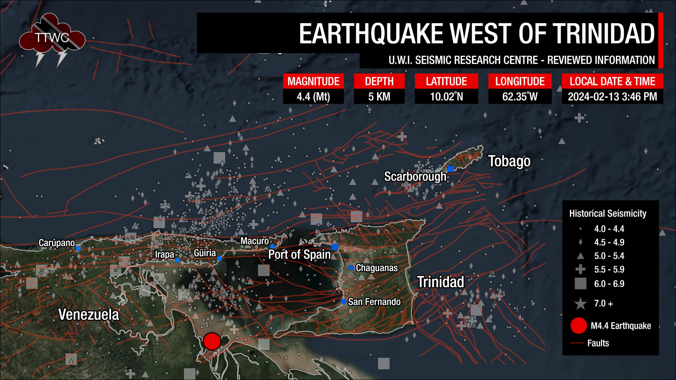 [Updated] 3:46 PM - M4.4 Earthquake Recorded West of Trinidad ...