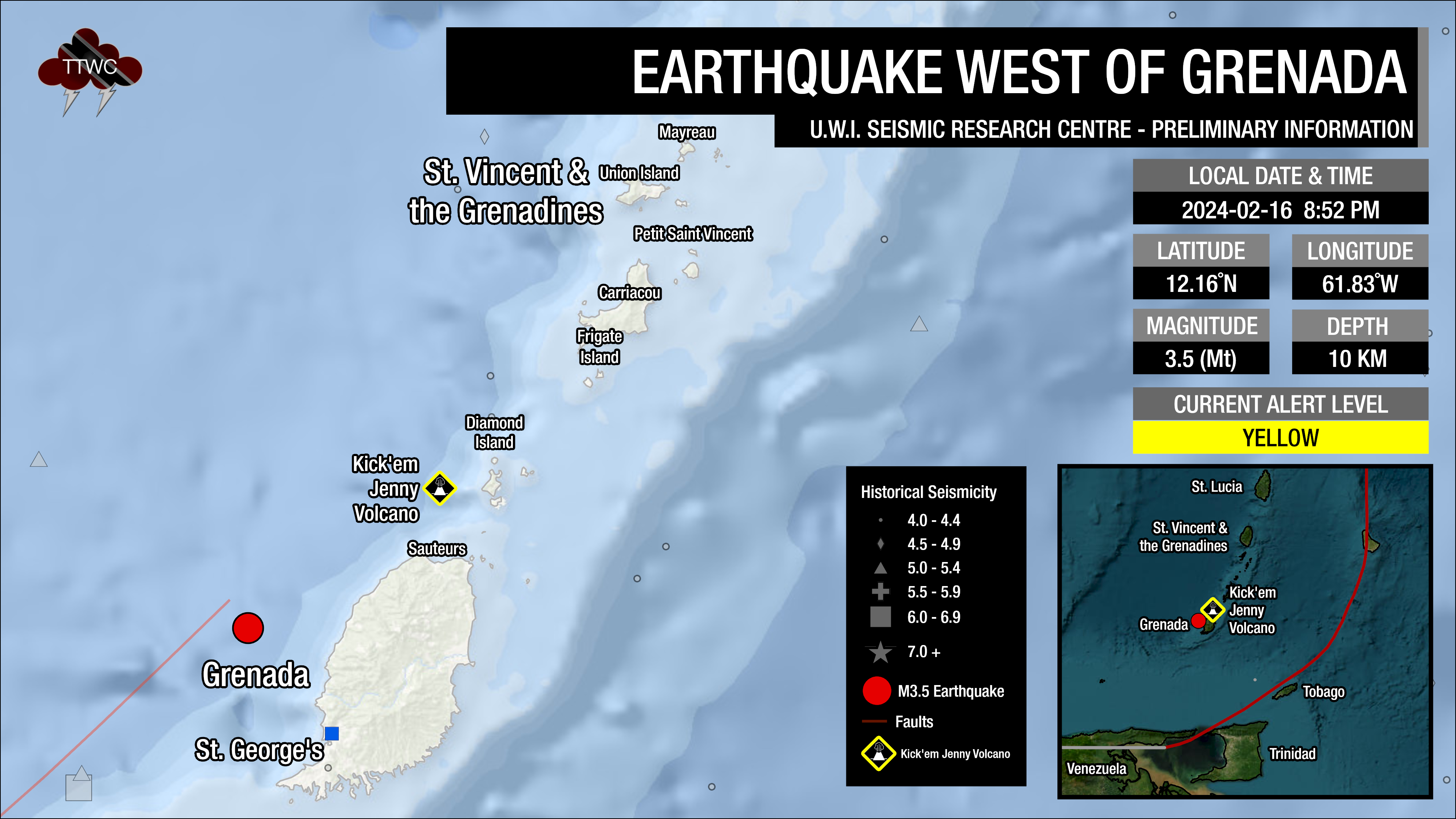 Information from the UWI SRC concerning the earthquake west of Grenada.
