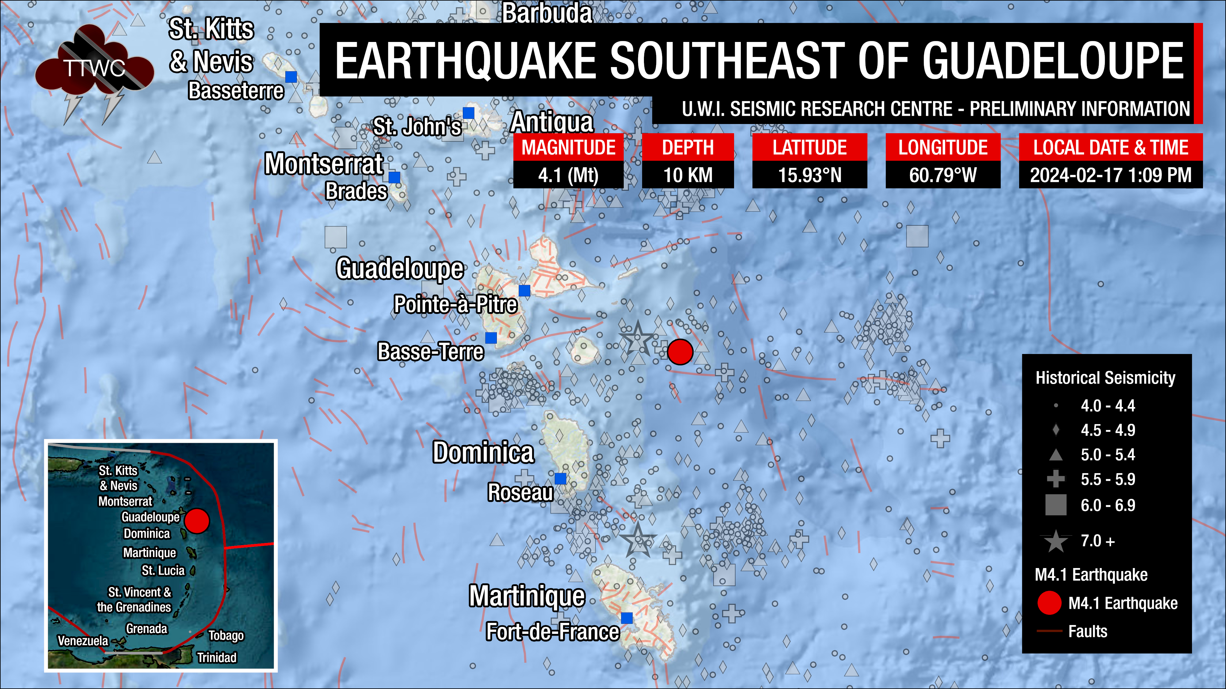 Information from the UWI SRC concerning the earthquake southeast of Guadeloupe