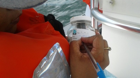 The Institute of Marine Affairs recording samples off Carrera Island, Chaguaramas on October 16th, 2017.