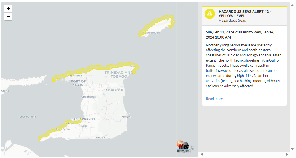 Hazardous Seas Alert information from the Trinidad and Tobago Meteorological Service