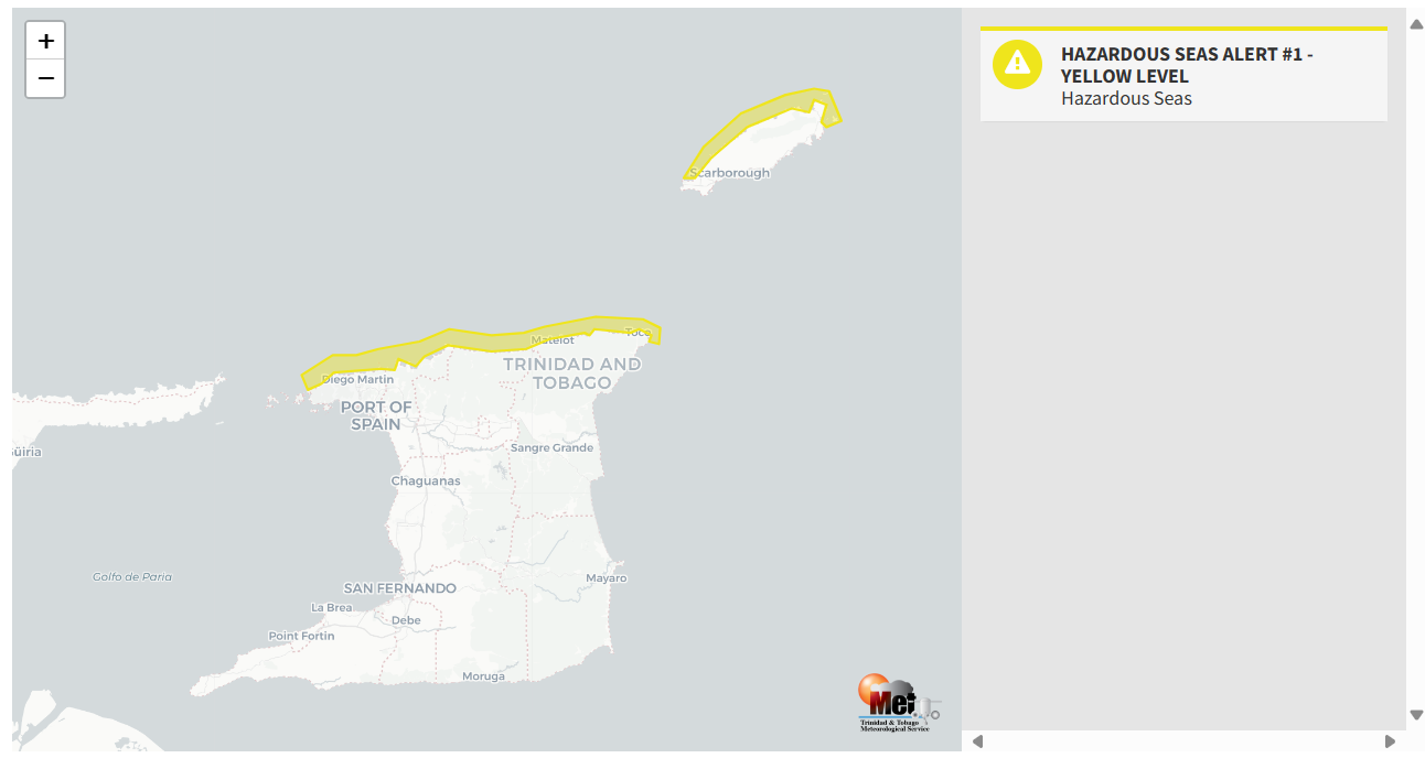 Hazardous Seas Alert information from the Trinidad and Tobago Meteorological Service