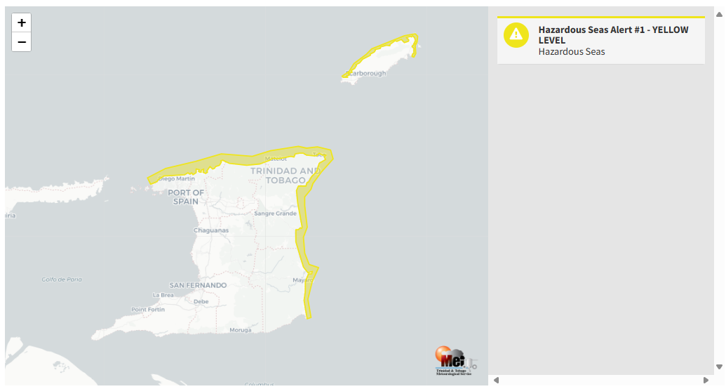 Hazardous Seas Alert information from the Trinidad and Tobago Meteorological Service