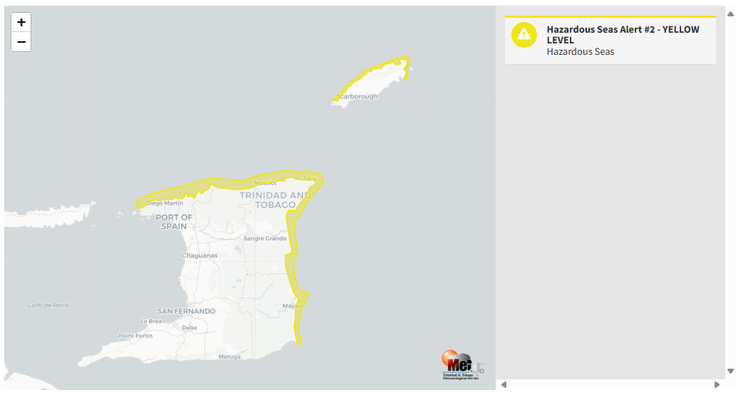 Hazardous Seas Alert information from the Trinidad and Tobago Meteorological Service