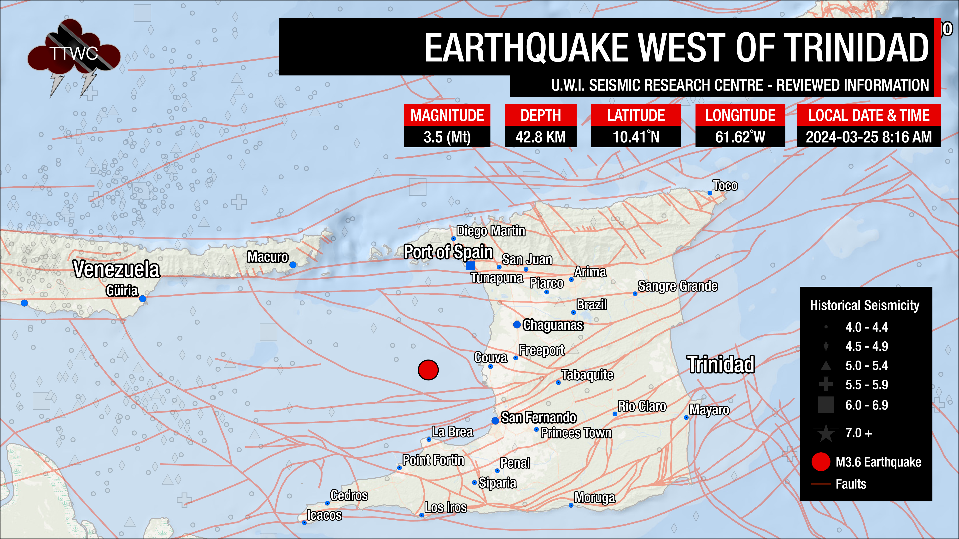 Information from the UWI SRC concerning the earthquake west of Trinidad