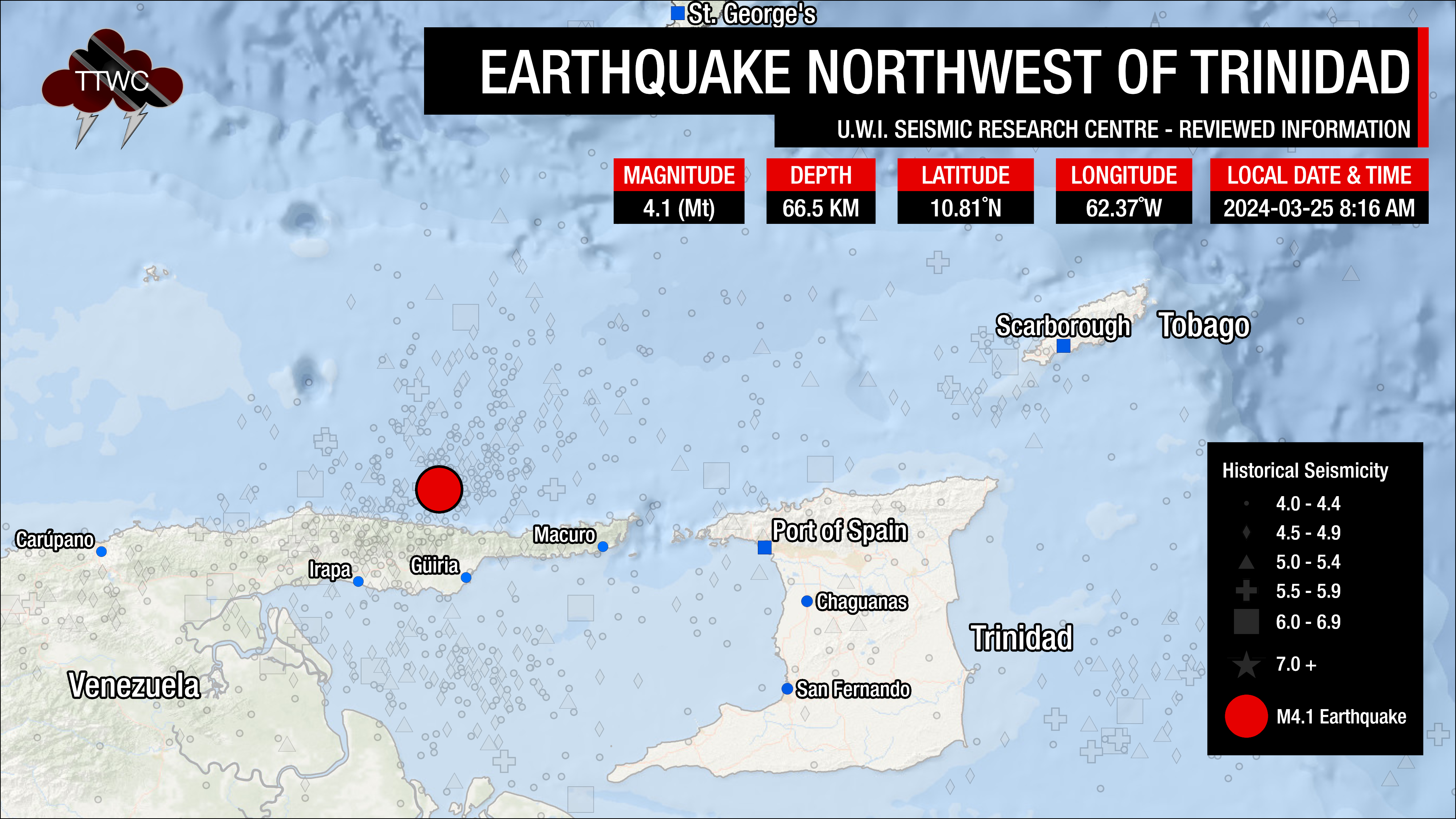 Information from the UWI SRC concerning the early morning earthquake northwest of Trinidad.