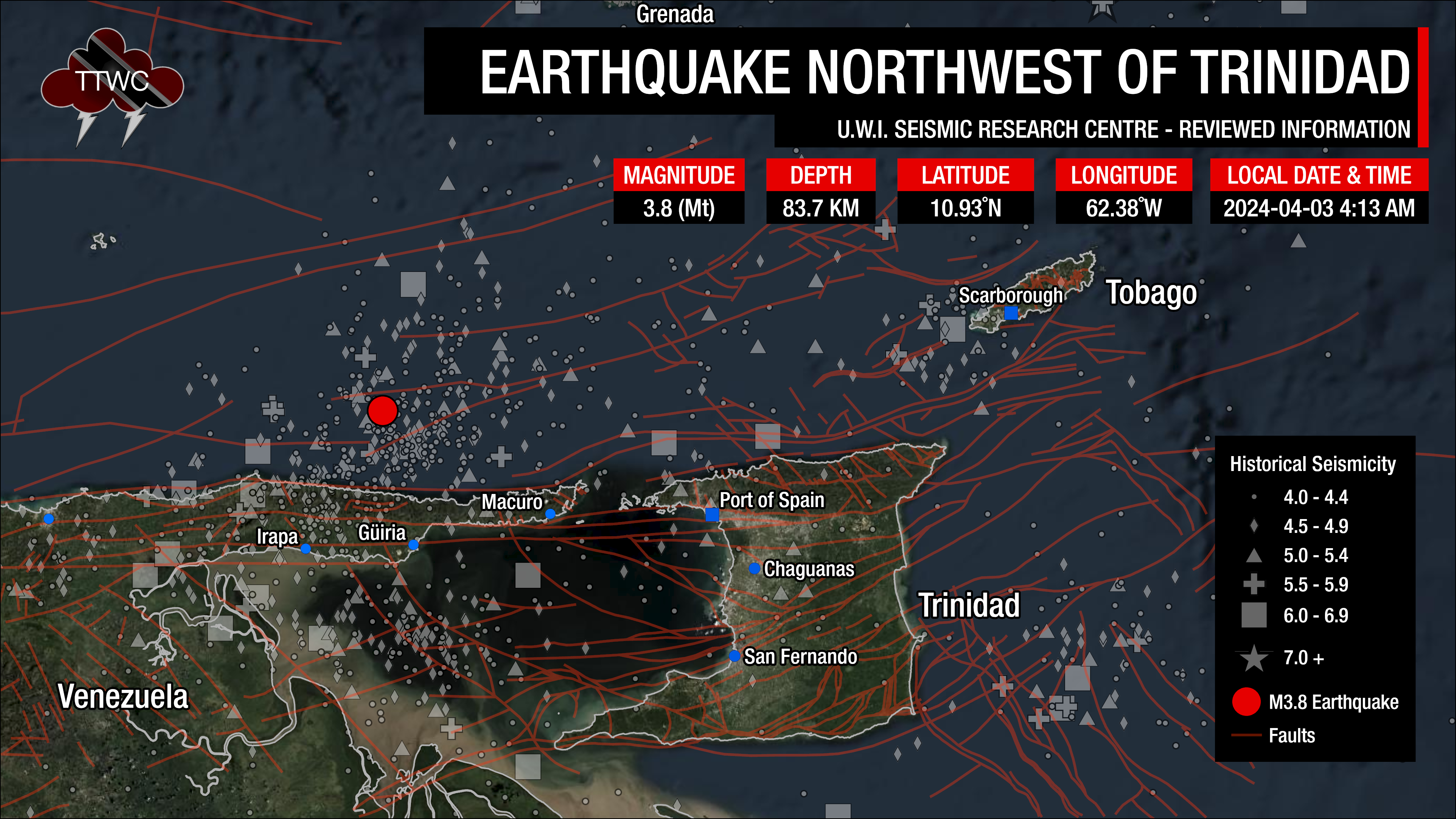 Information from the UWI SRC concerning the early morning earthquake northwest of Trinidad.