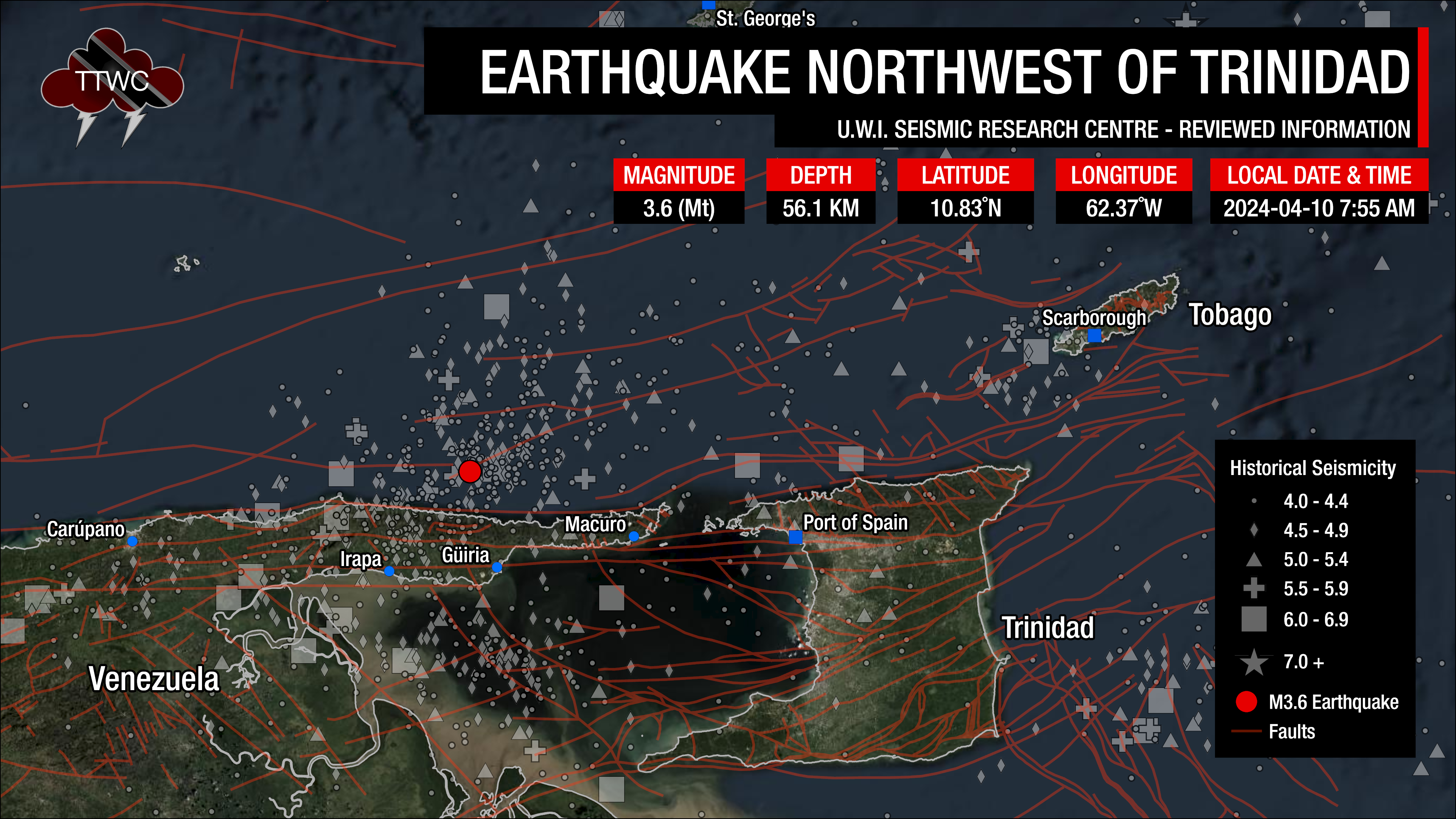 Information from the UWI SRC concerning the earthquake northwest of Trinidad.