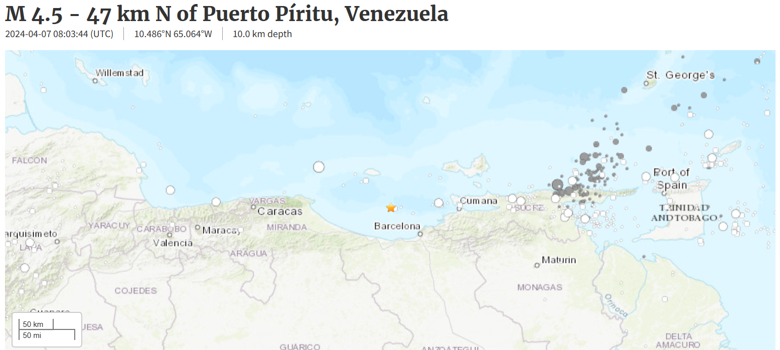 United States Geological Survey's record of the earthquake near Venezuela
