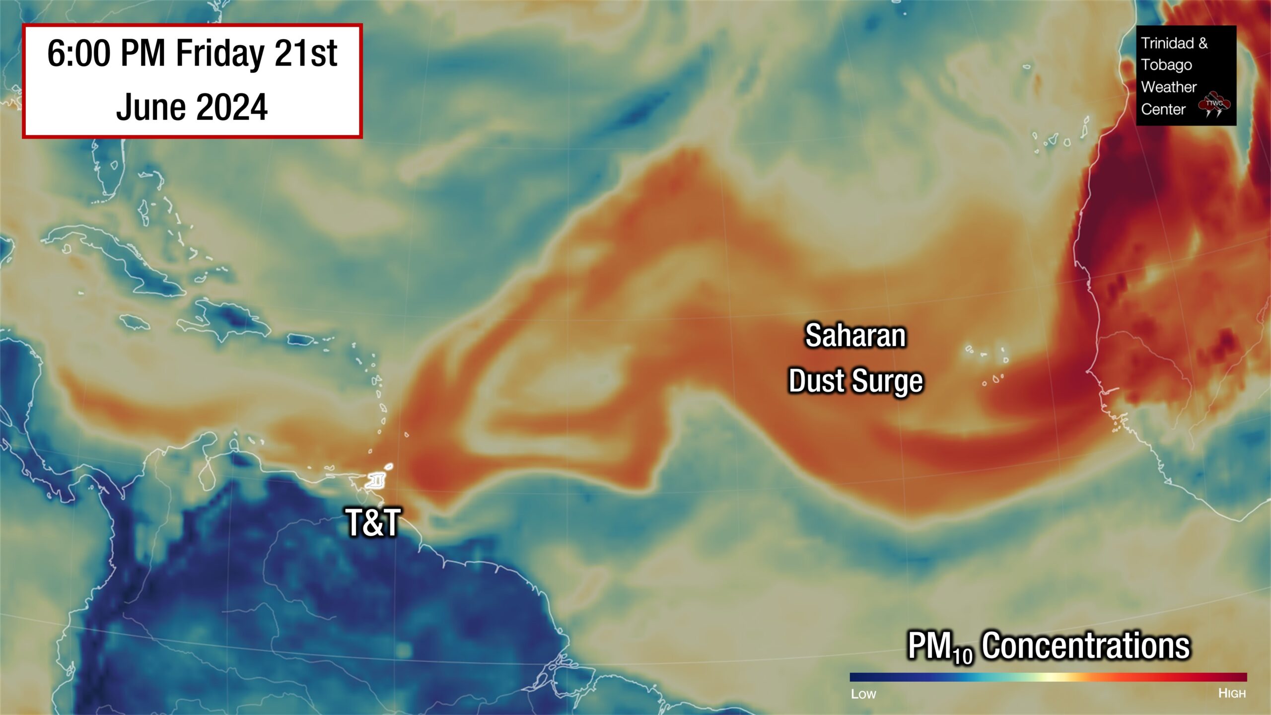 Saharan Dust Forecast To Stay Mostly North of T&T Trinidad and Tobago