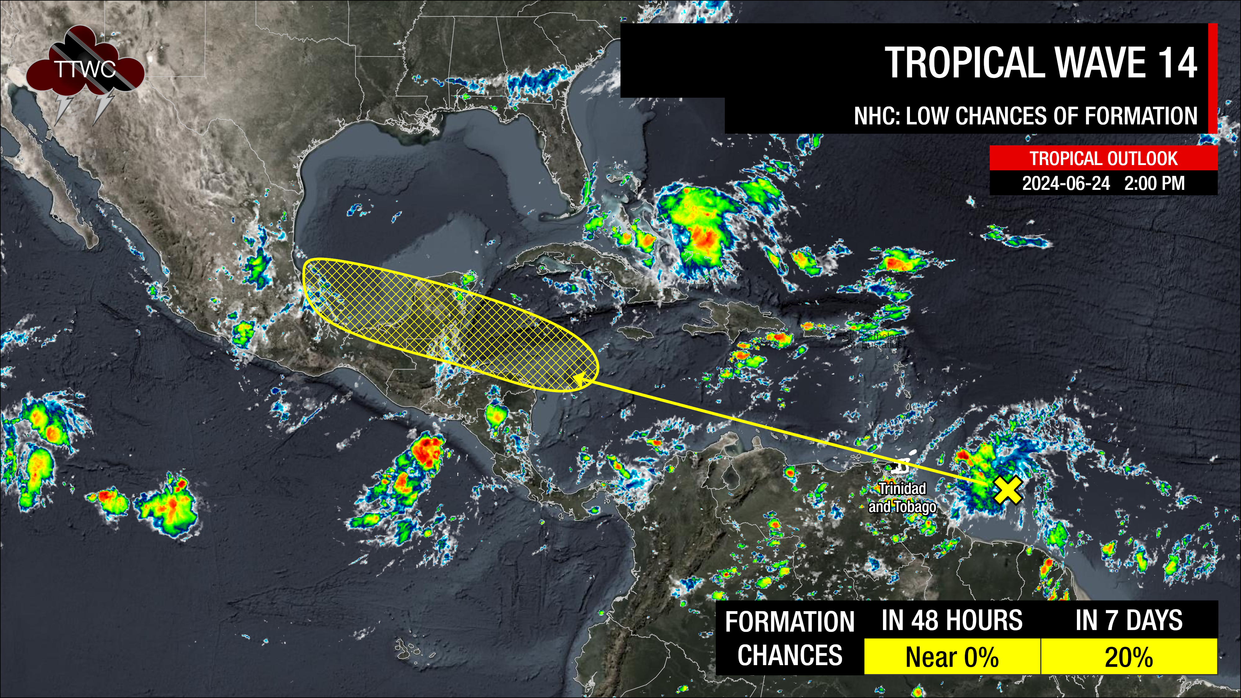 2:00 PM Monday, June 24th, 2024, Tropical Weather Outlook from the National Hurricane Center.