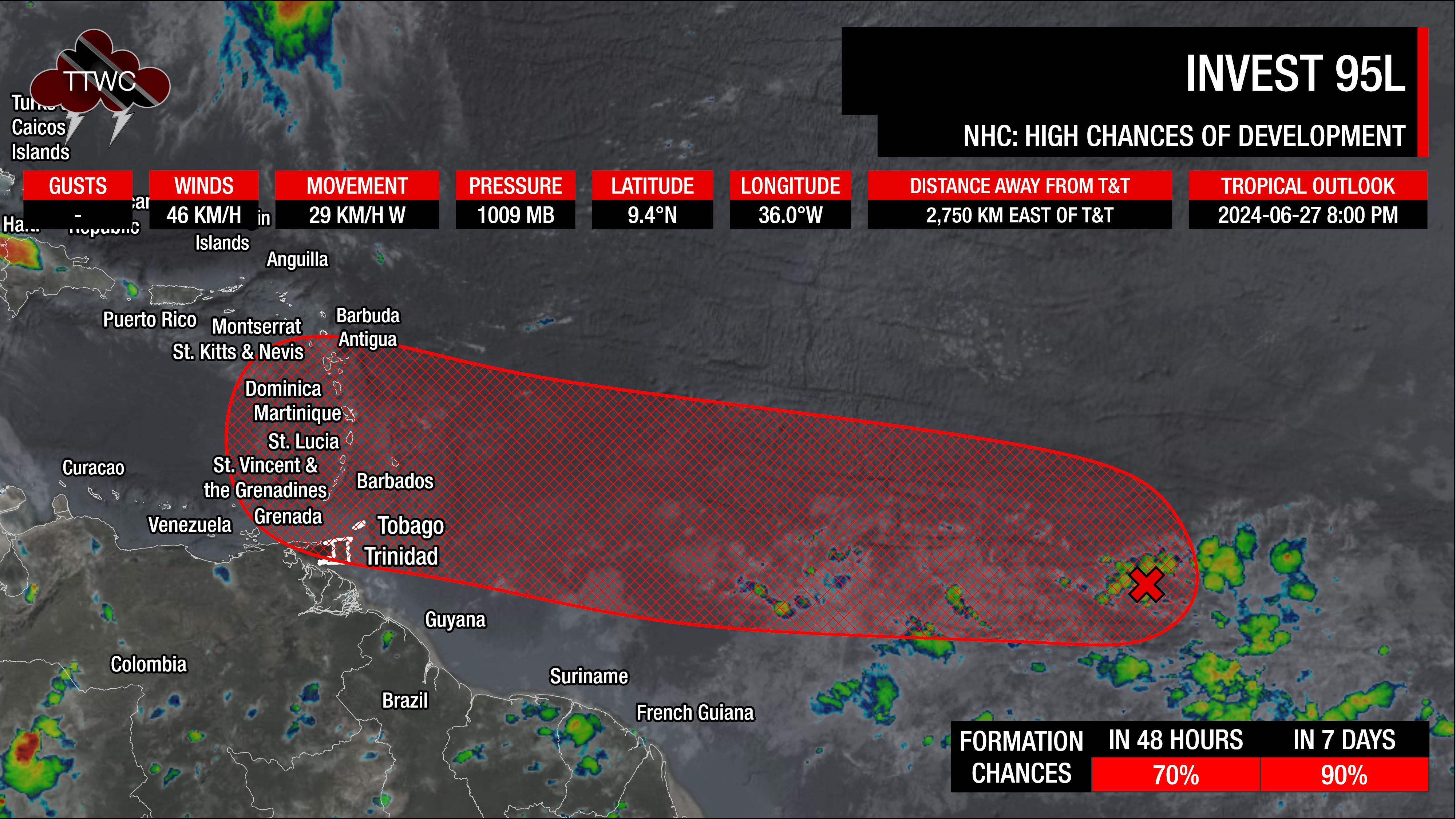 Forecast area from the National Hurricane Center for where a low-pressure system could develop over the coming days (National Hurricane Center)