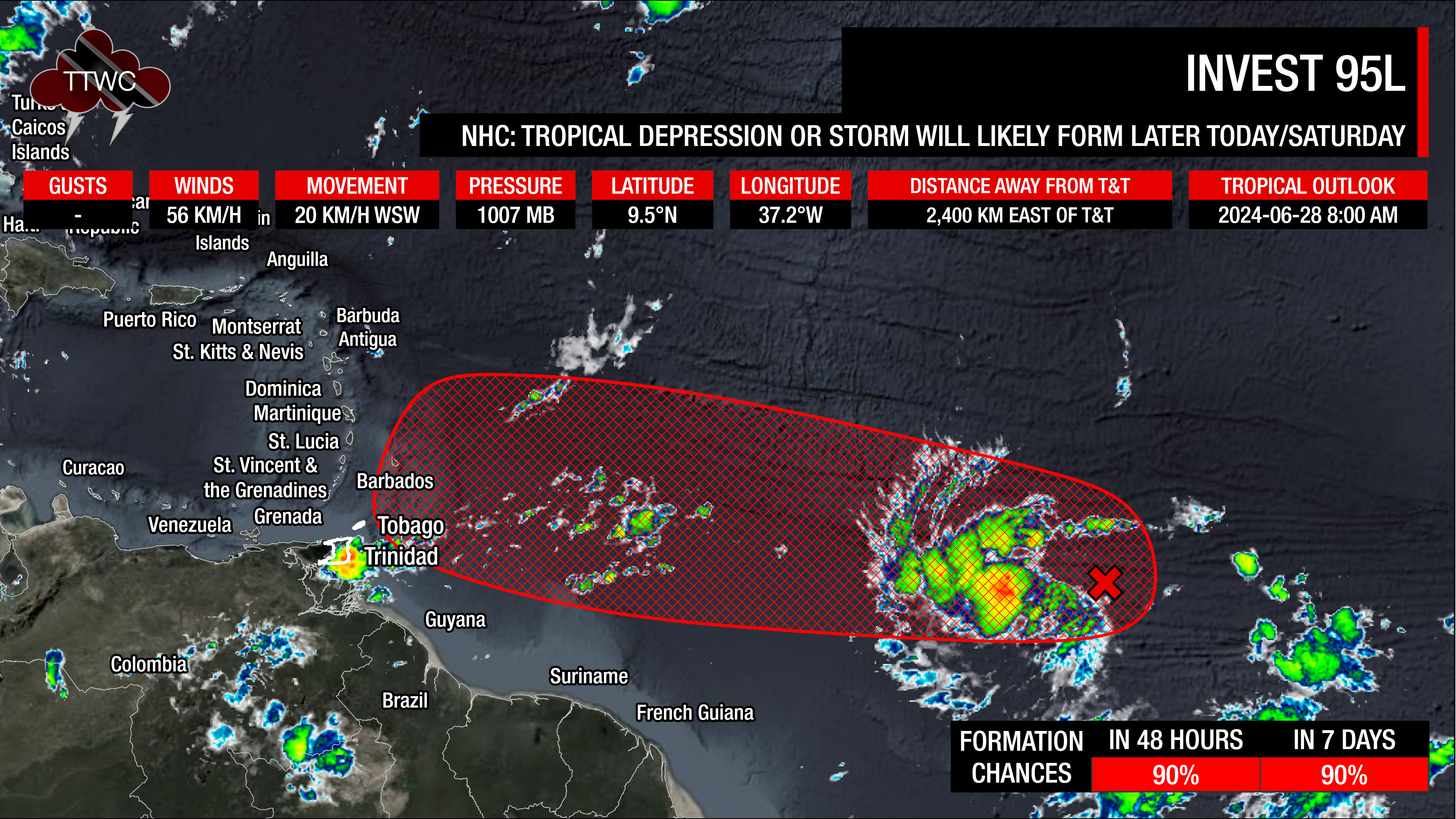 Forecast area from the National Hurricane Center for where a tropical storm or depression could develop over the coming days (National Hurricane Center)