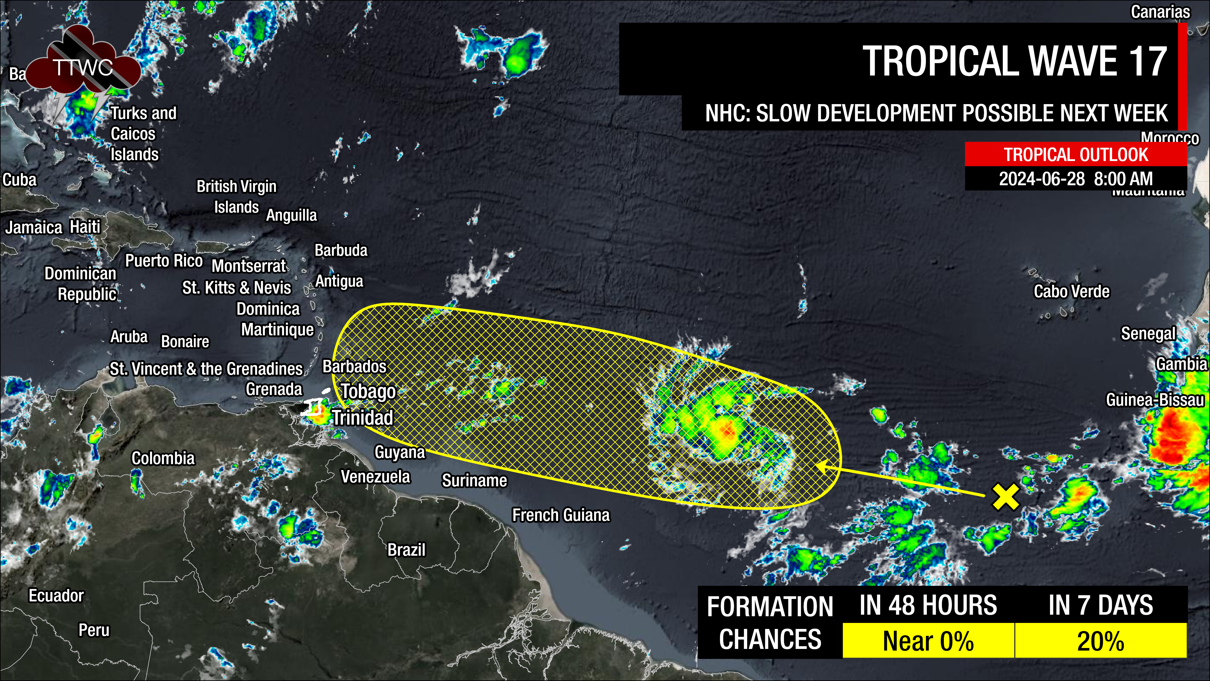 Forecast area from the National Hurricane Center for where a low-pressure system could develop over the coming days (National Hurricane Center)