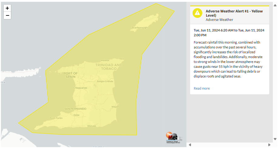 Adverse Weather Alert information from the Trinidad and Tobago Meteorological Service