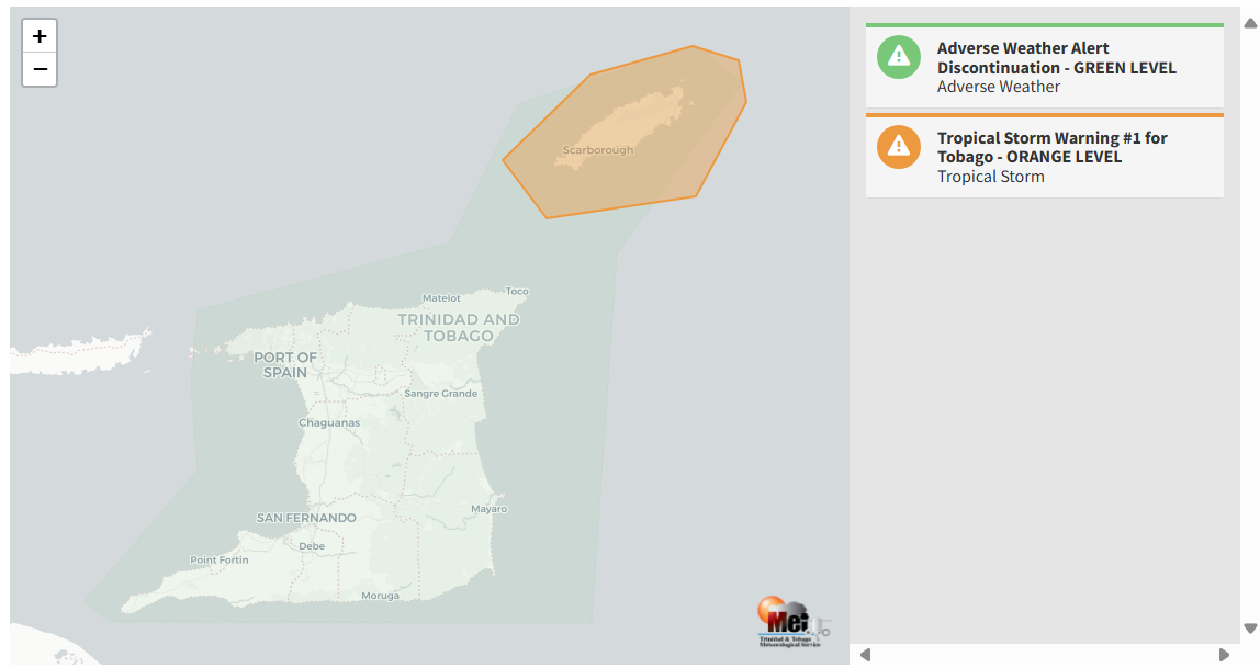Tropical Storm Warning information from the Trinidad and Tobago Meteorological Service