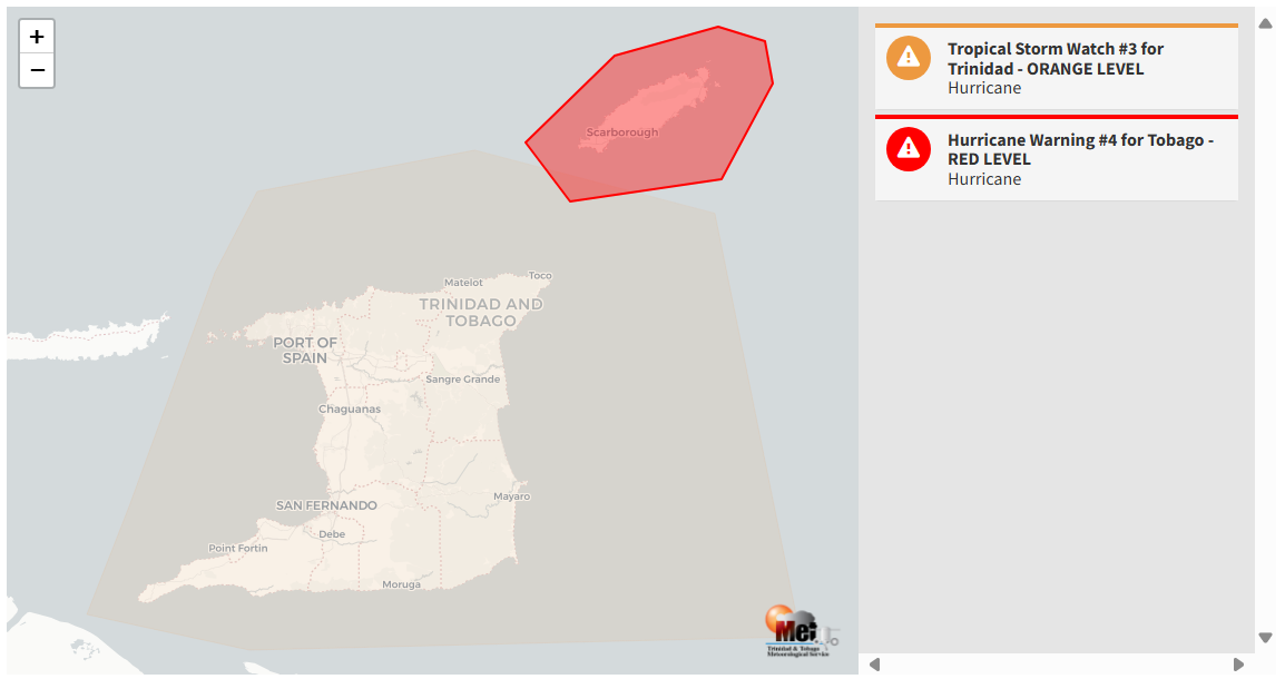 Hurricane Warning information from the Trinidad and Tobago Meteorological Service