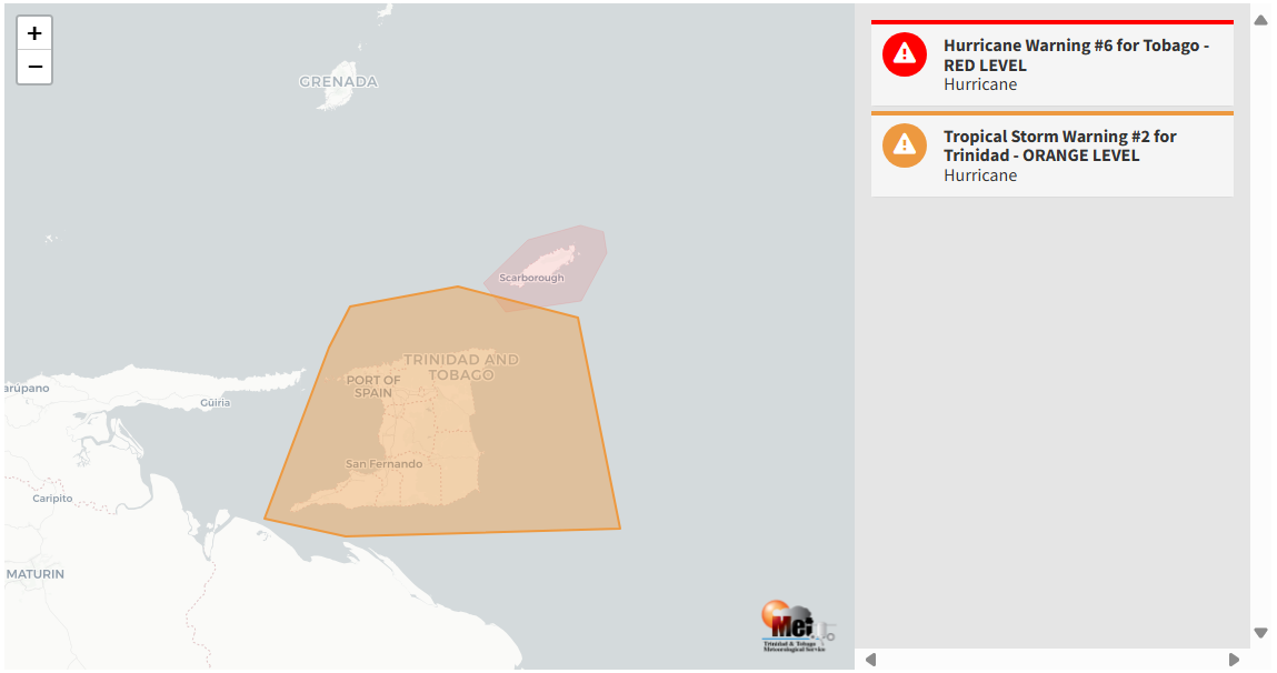 Tropical Storm Warning information from the Trinidad and Tobago Meteorological Service