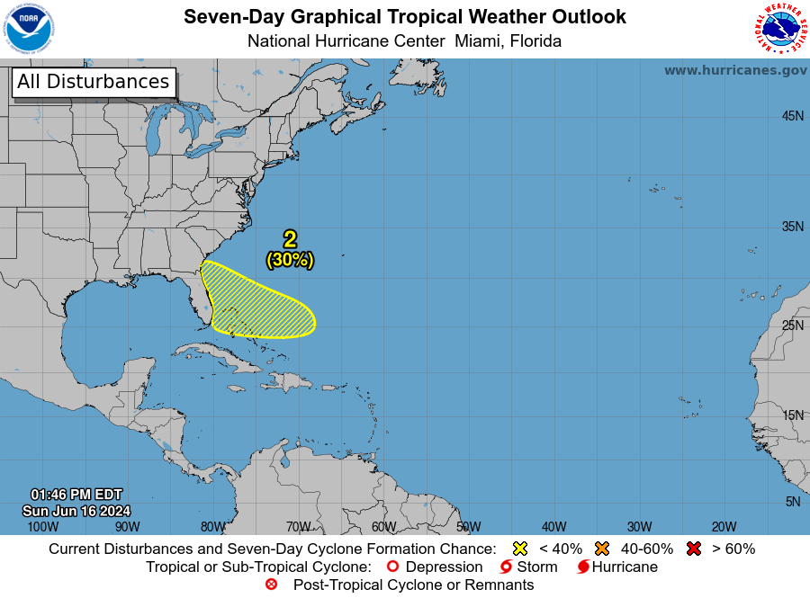 National Hurricane Center Tropical Weather Outlook on Sunday, June 16th, 2024.