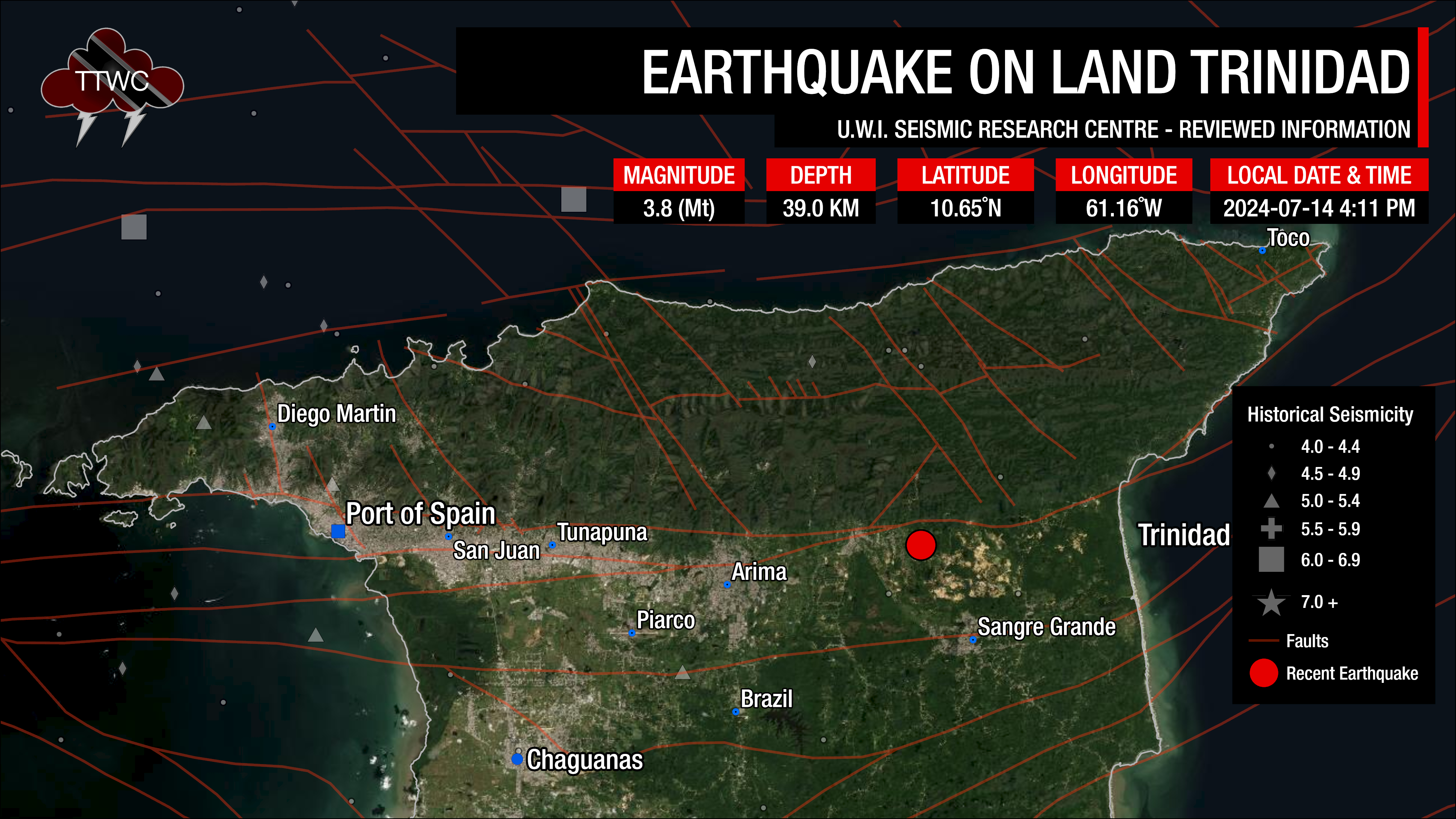 Information from the UWI SRC concerning the earthquake on land Trinidad.