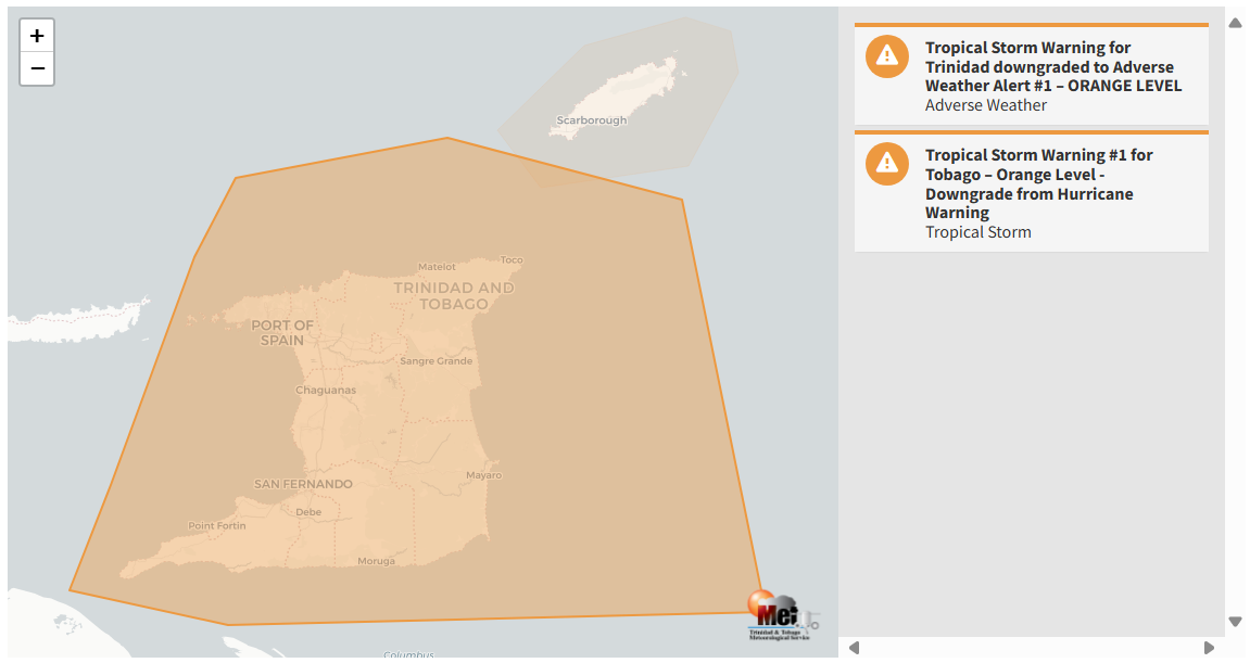 Adverse Weather Alert information from the Trinidad and Tobago Meteorological Service