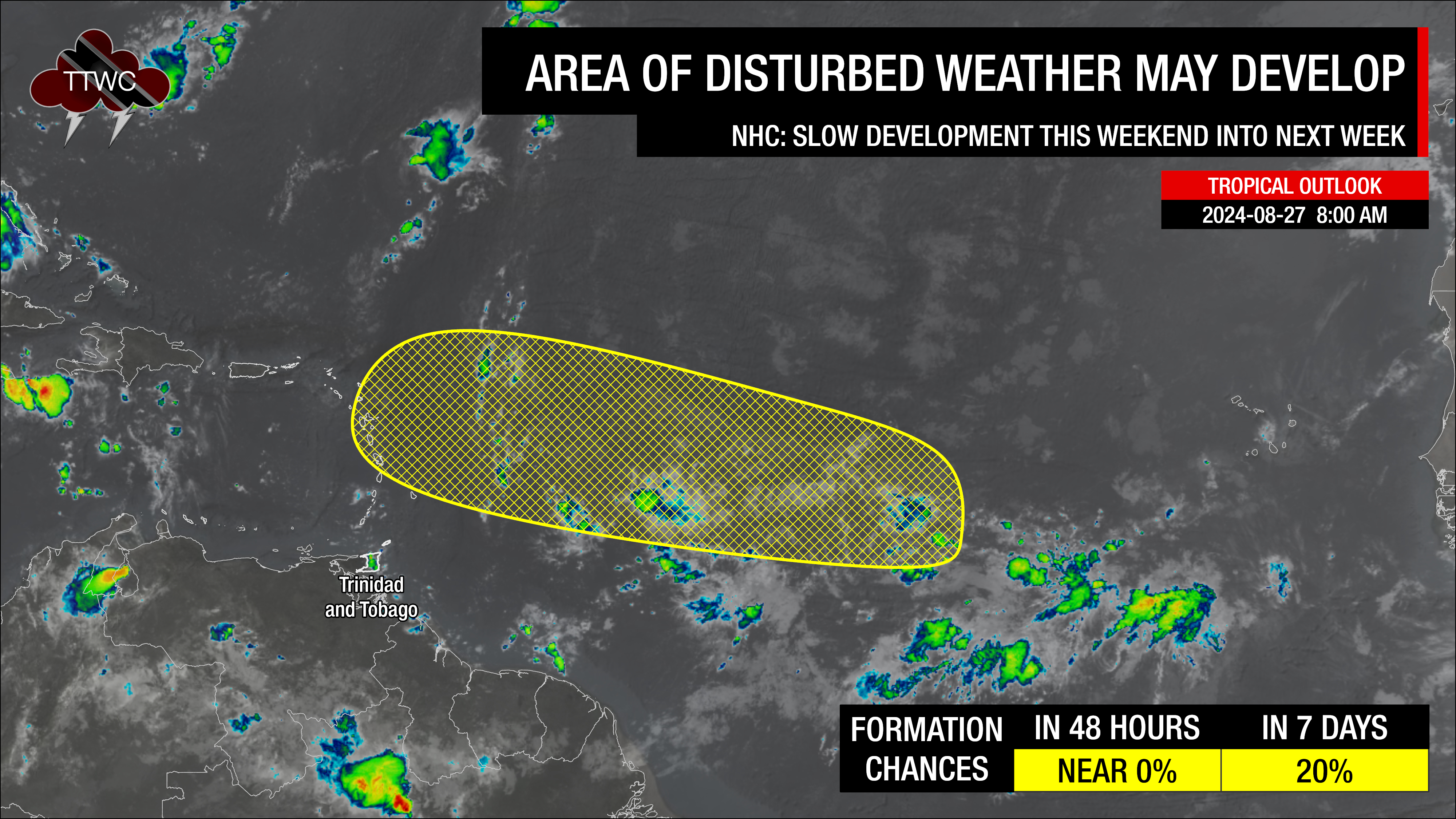 Tropical Weather Outlook from the National Hurricane Center's 8:00 AM Tuesday, August 27th, 2024.