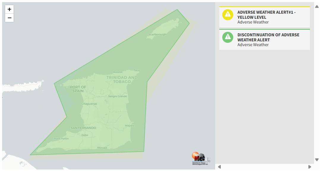 Adverse Weather Alert information from the Trinidad and Tobago Meteorological Service