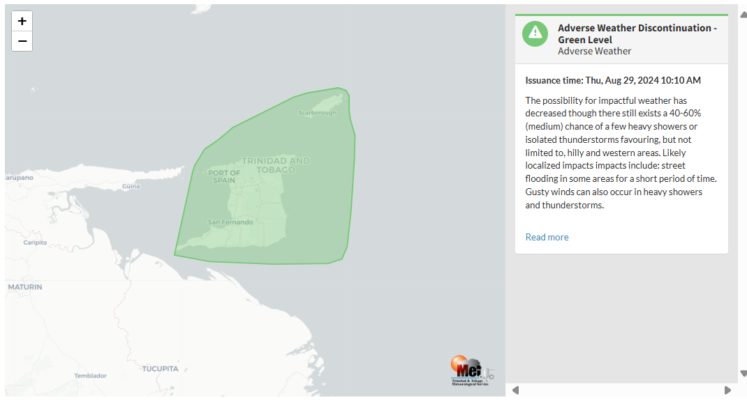 Adverse Weather Alert information from the Trinidad and Tobago Meteorological Service