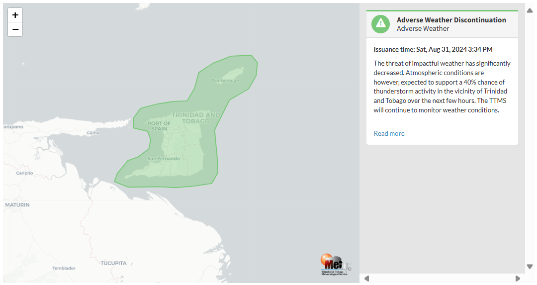 Adverse Weather Alert information from the Trinidad and Tobago Meteorological Service