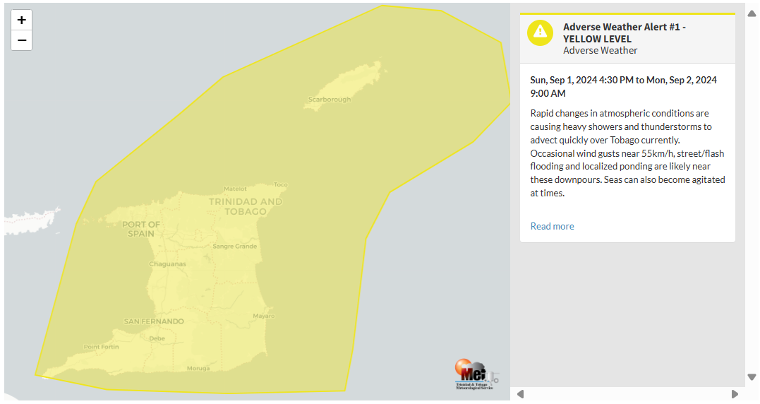 Adverse Weather Alert information from the Trinidad and Tobago Meteorological Service