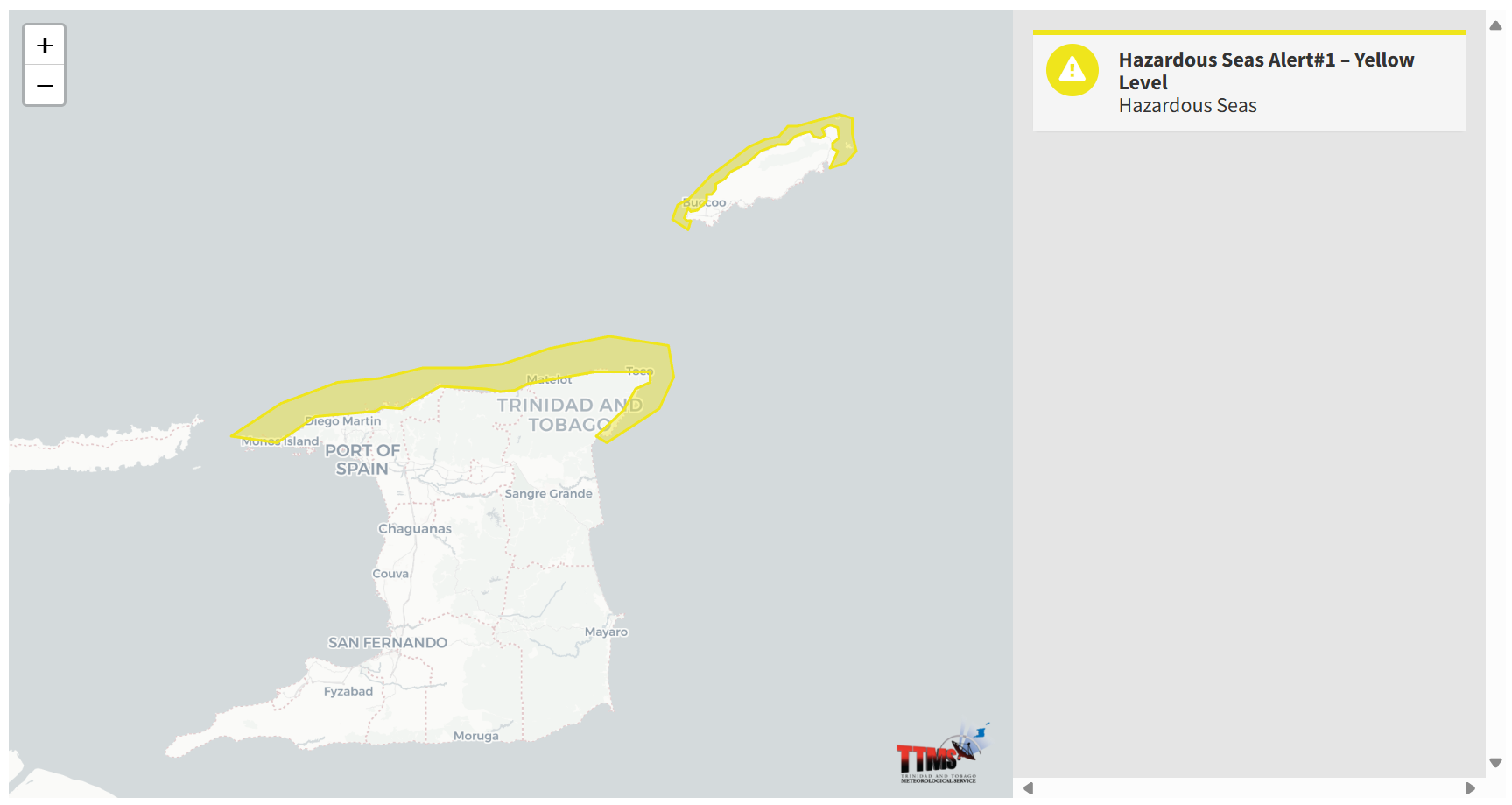 Hazardous Seas Alert information from the Trinidad and Tobago Meteorological Service