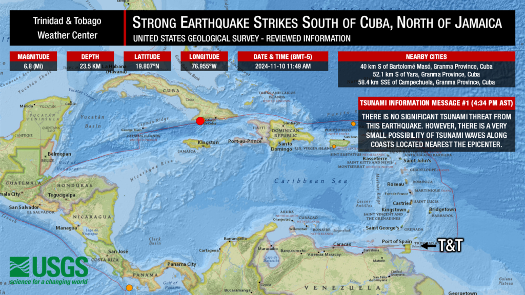 Strong Earthquake Strikes North of Jamaica - Trinidad and Tobago ...