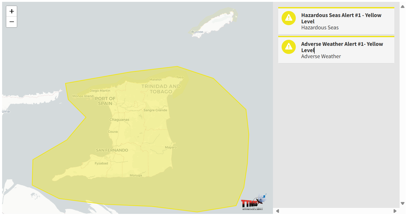 Adverse Weather Alert information from the Trinidad and Tobago Meteorological Service